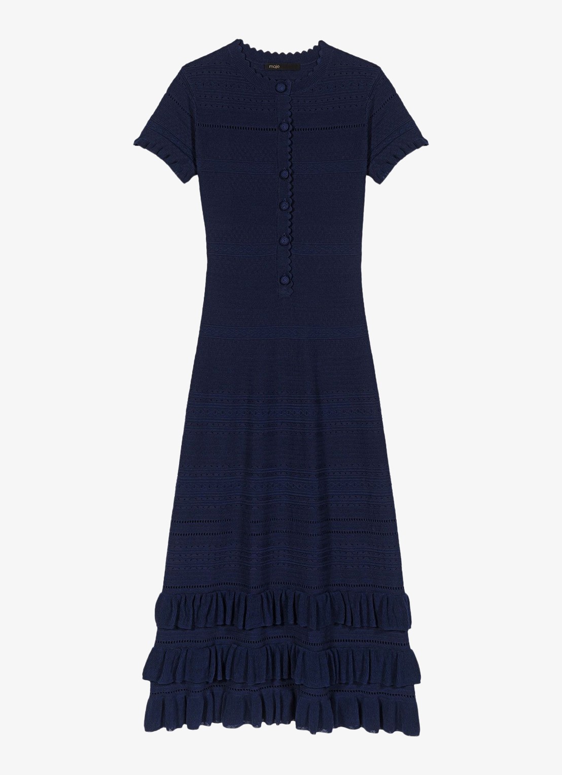 Maje Ribgebreide midi tuniekjurk met ruches - voorkant 6 donkerblauw