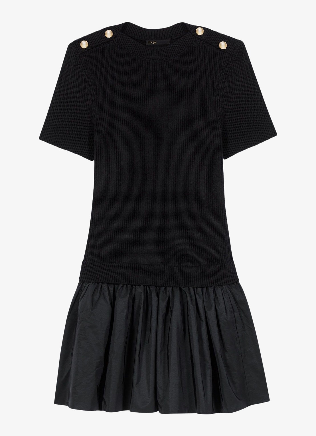 Maje Ribgebreide mini jurk met ronde hals - voorkant jeans