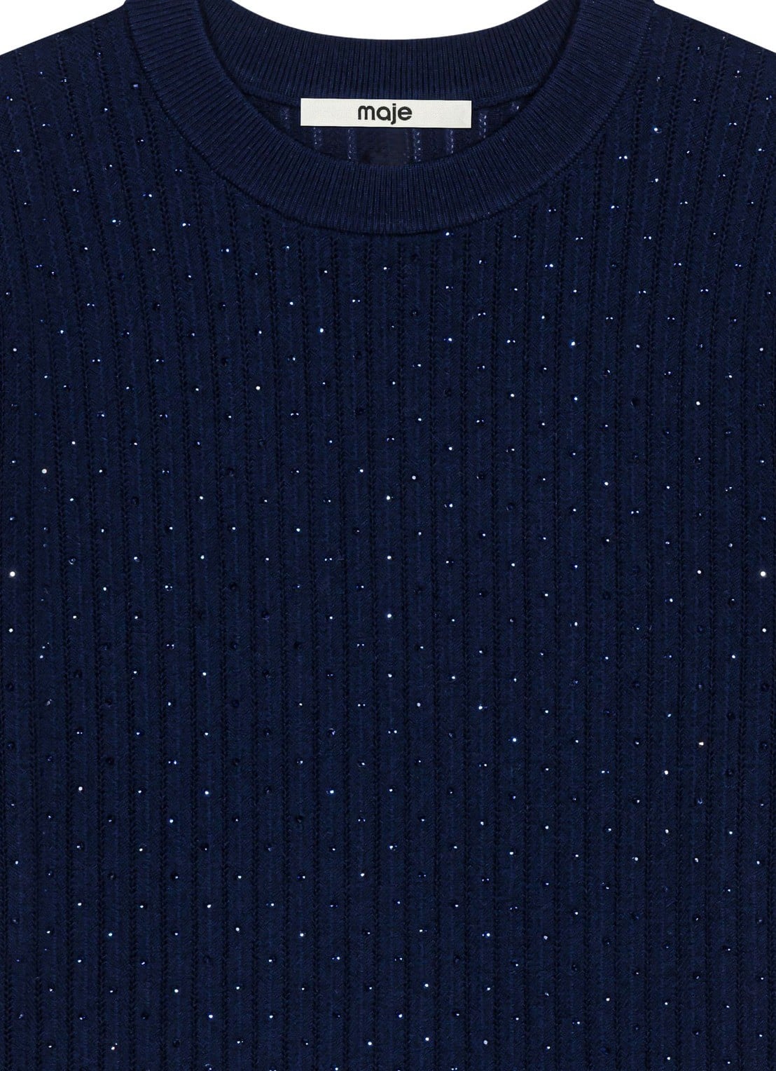 Maje Ribgebreide pullover in wolblend met strass - detail 5 donkerblauw