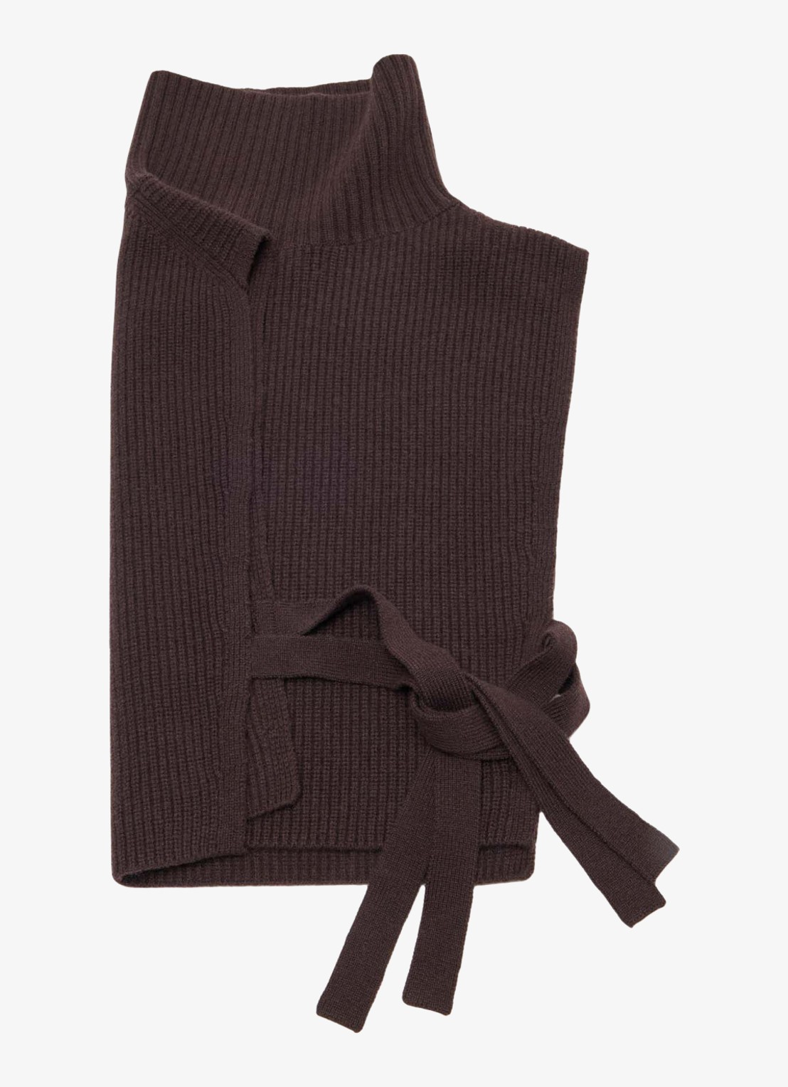 Maje Ribgebreide top in kasjmierblend met col - detail 3 donkerbruin
