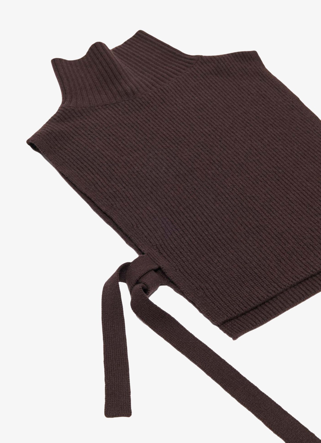 Maje Ribgebreide top in kasjmierblend met col - detail 4 donkerbruin
