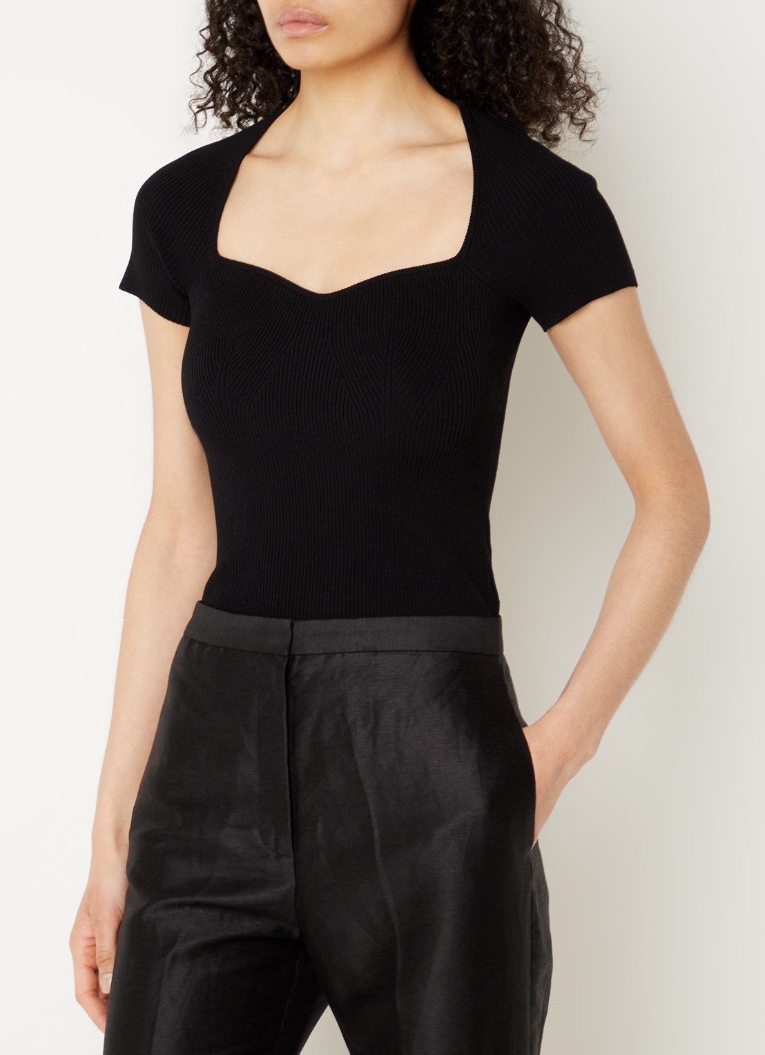 Maje Ribgebreide top met stretch - detail 3 zwart