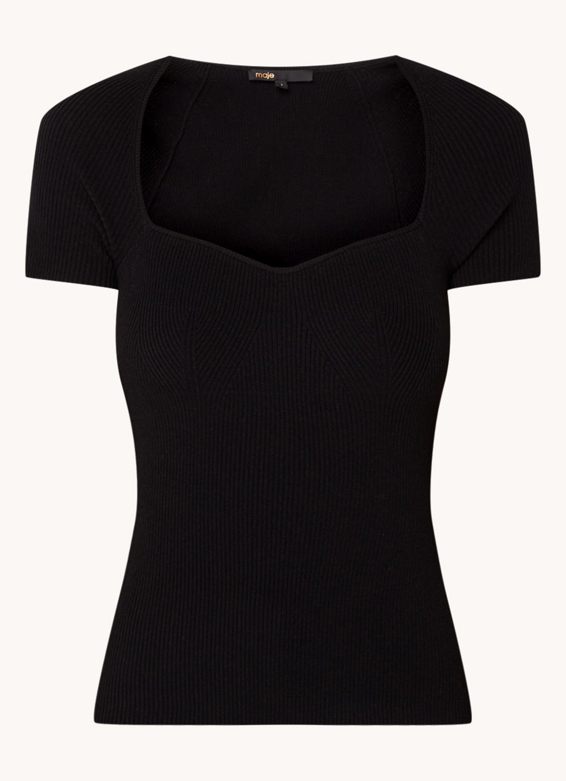 Maje Ribgebreide top met stretch - voorkant zwart