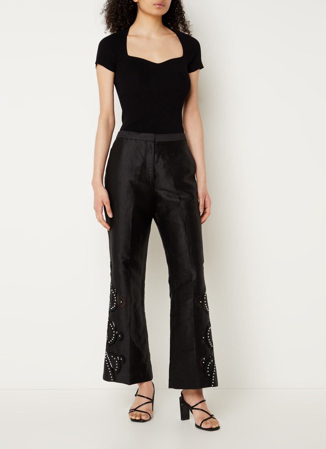 Maje Ribgebreide top met stretch - voorkant 2 zwart