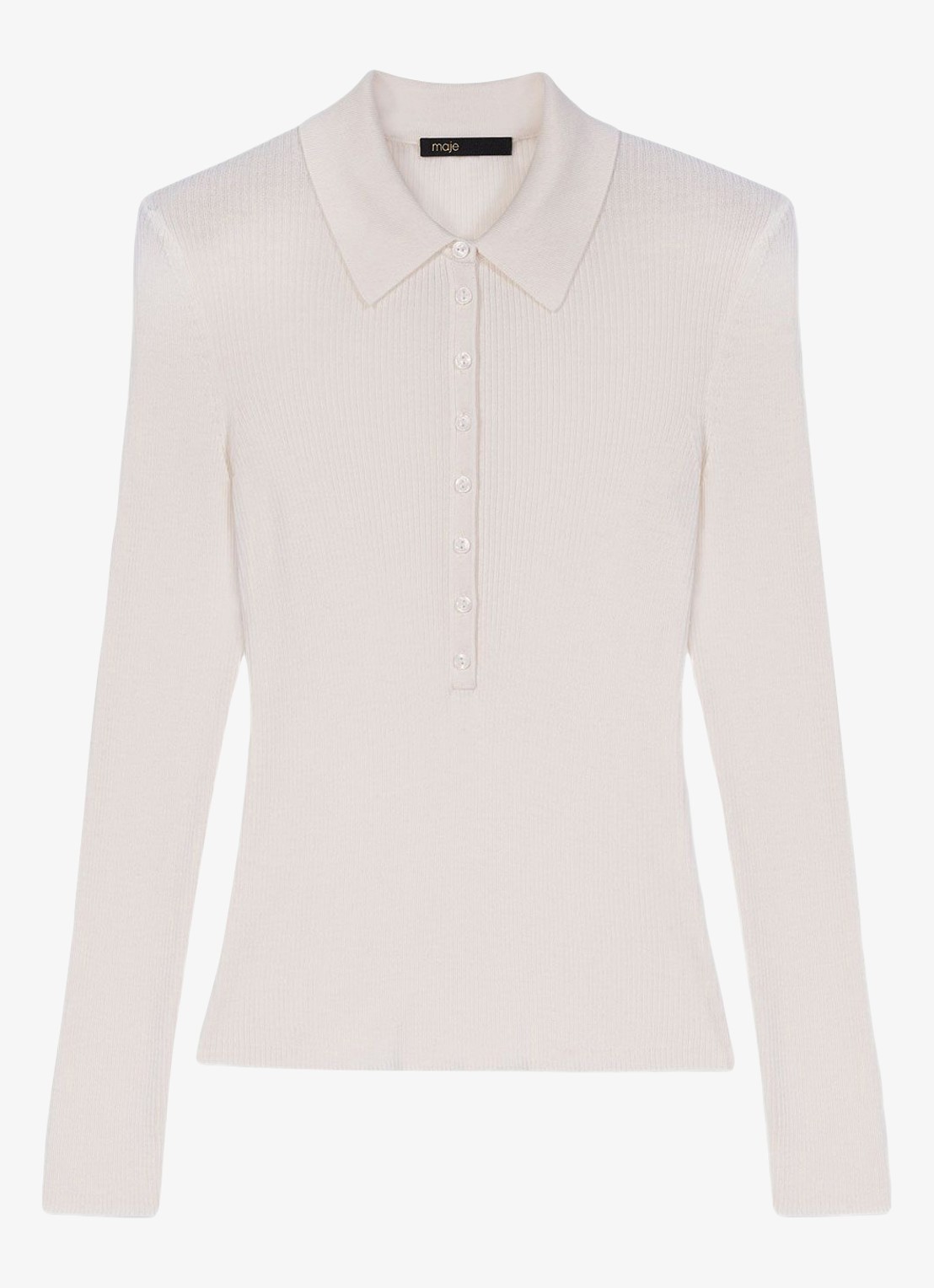 Maje Ribgebreide trui in wolblend - voorkant beige
