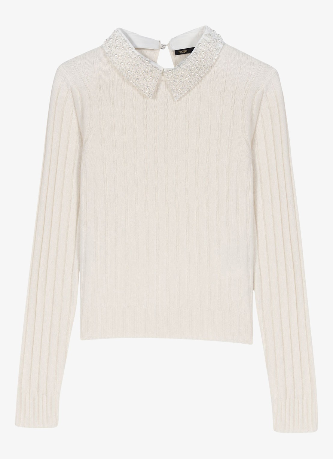 Maje Ribgebreide trui in wolblend - voorkant 2 beige