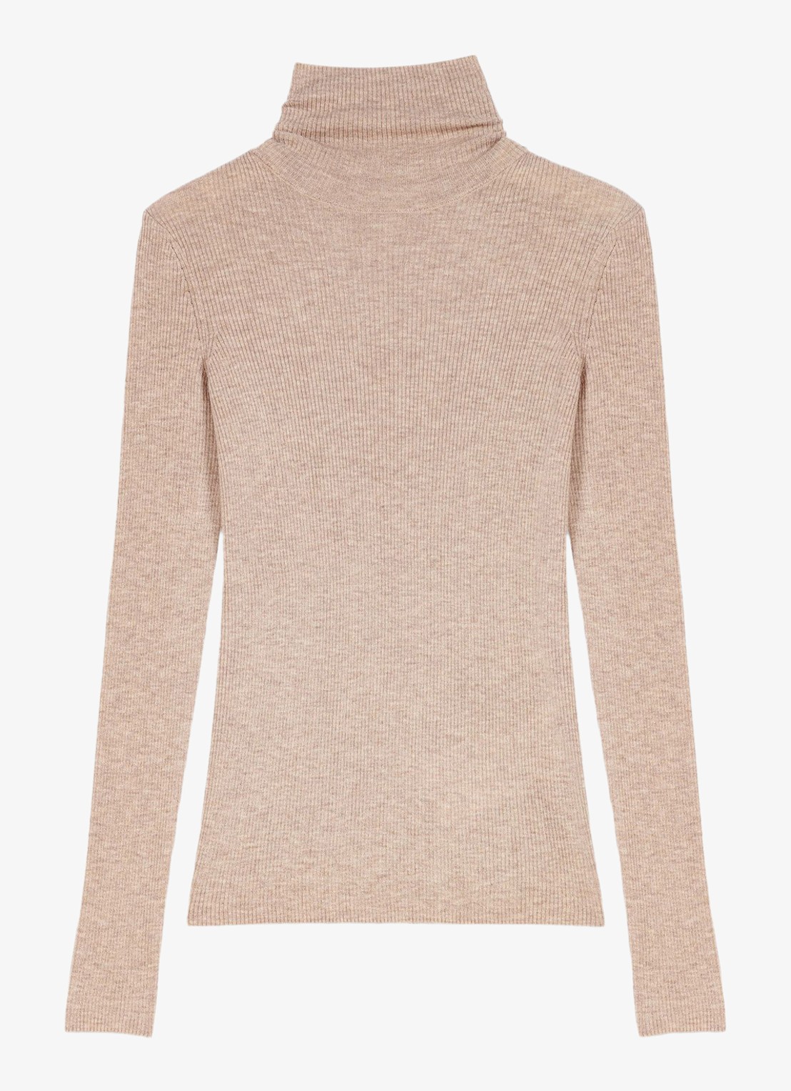 Maje Ribgebreide trui met col - voorkant 6 beige / beige