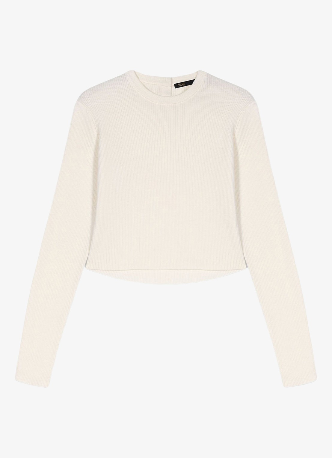 Maje Ribgebreide trui van wol - voorkant beige