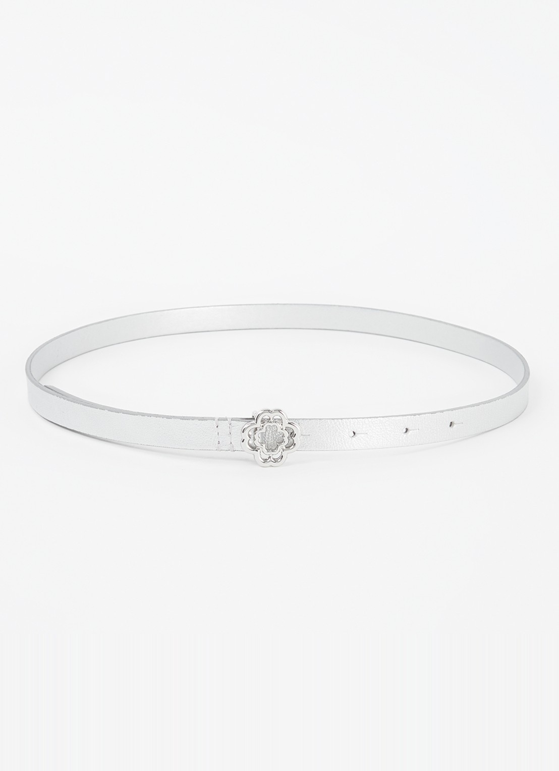 Maje Riem van kalfsleer met metallic finish - voorkant 2 zilver