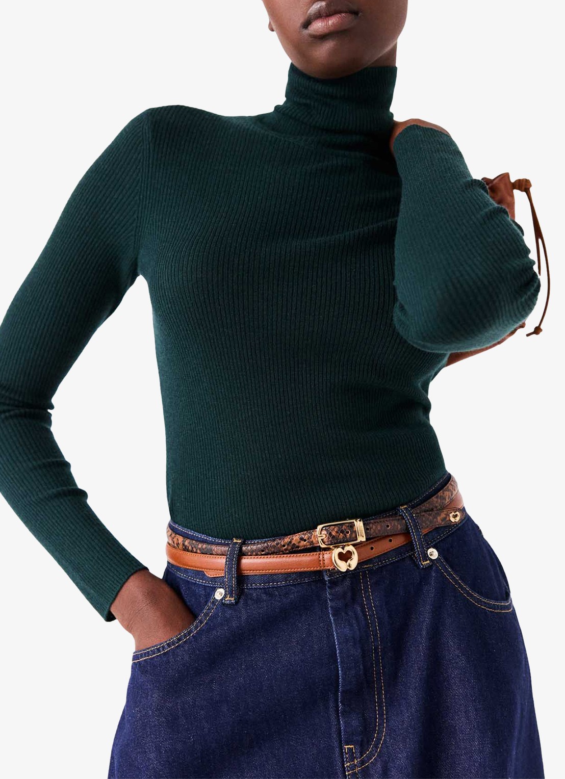 Maje Riem van koeienleer met logo - voorkant 7 cognac
