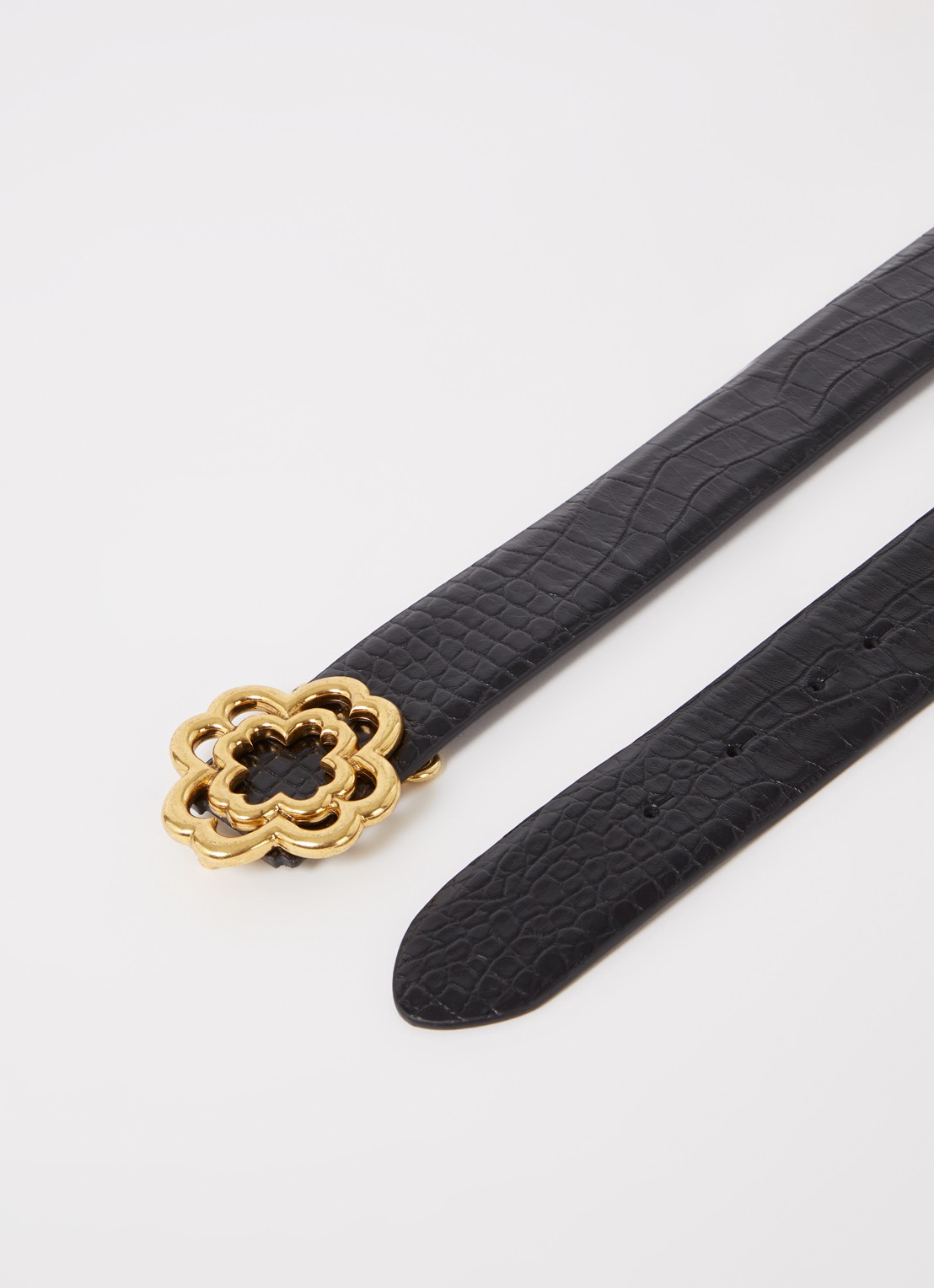 Maje Riem van leer met crocostructuur  - detail 2 zwart