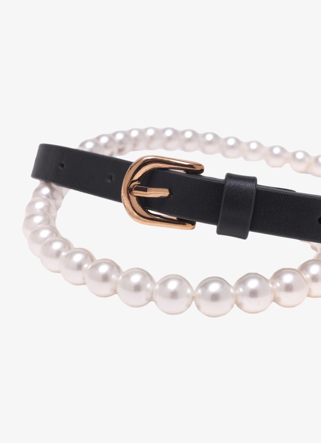 Maje Riem van leer met imitatieparels - detail zwart