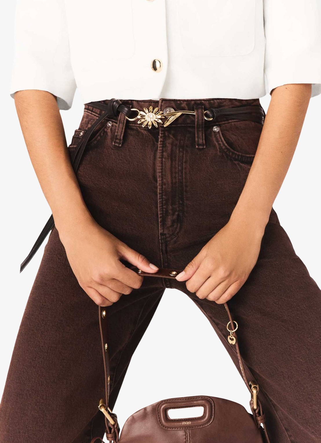 Maje Riem van leer met strass - voorkant 7 jeans