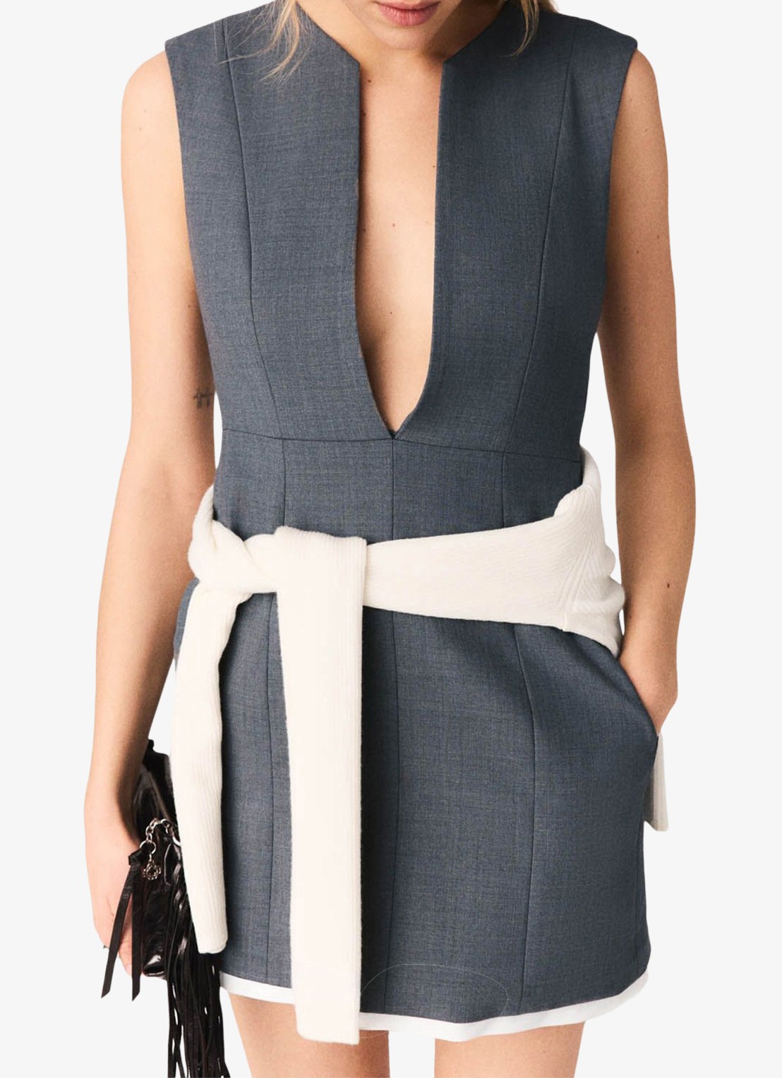 Maje Rigrey mini jurk in wolblend met afneembare kraag - detail 8 grijs