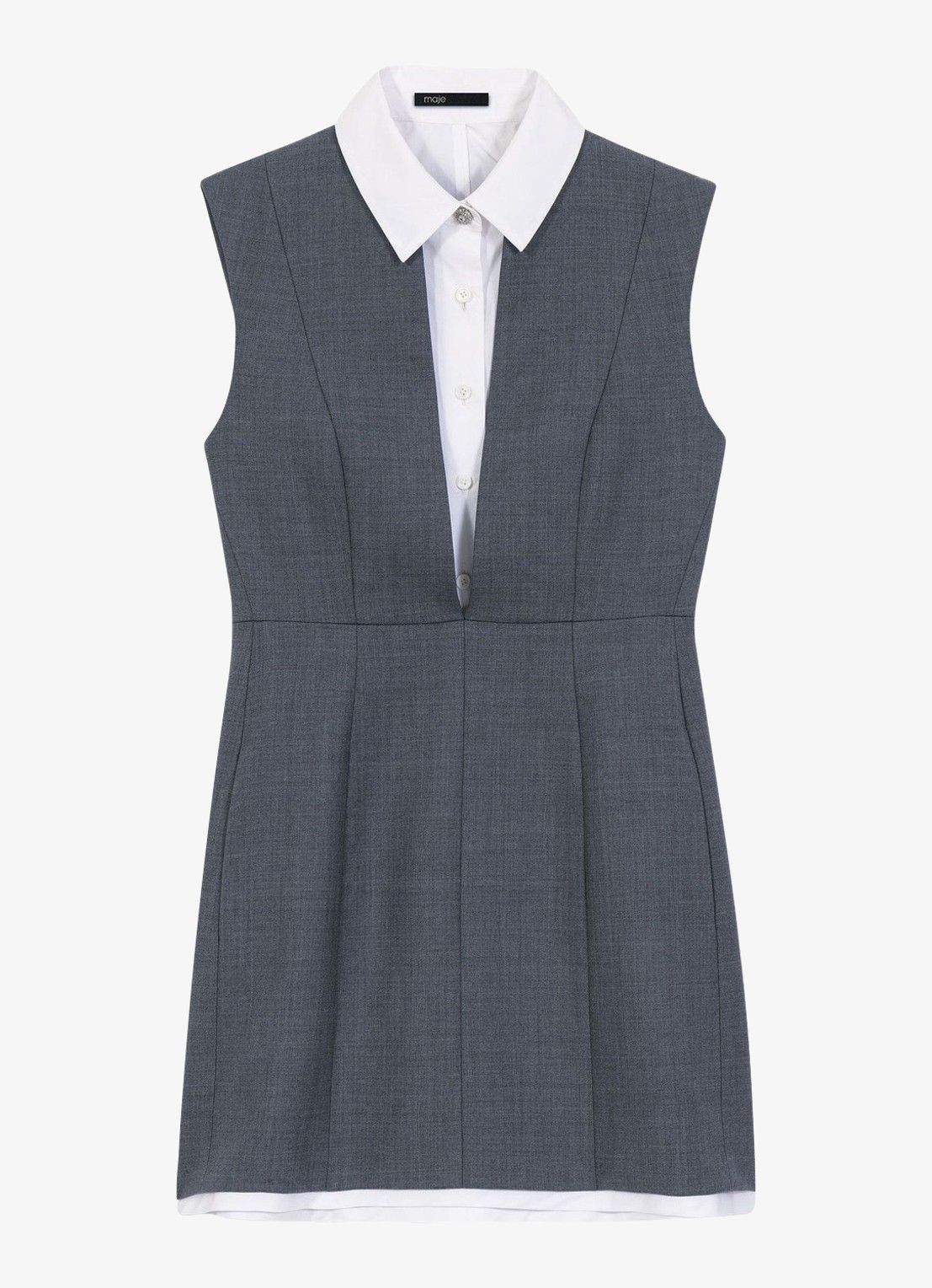 Maje Rigrey mini jurk in wolblend met afneembare kraag - voorkant 2 grijs