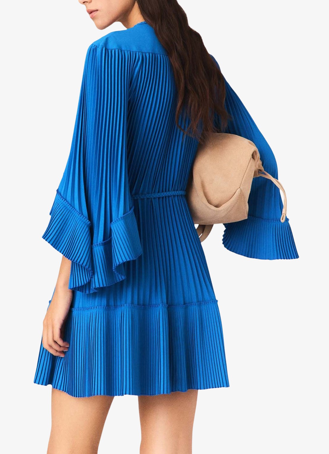 Maje Rilaje mini jurk met plooien - achterkant donkerblauw
