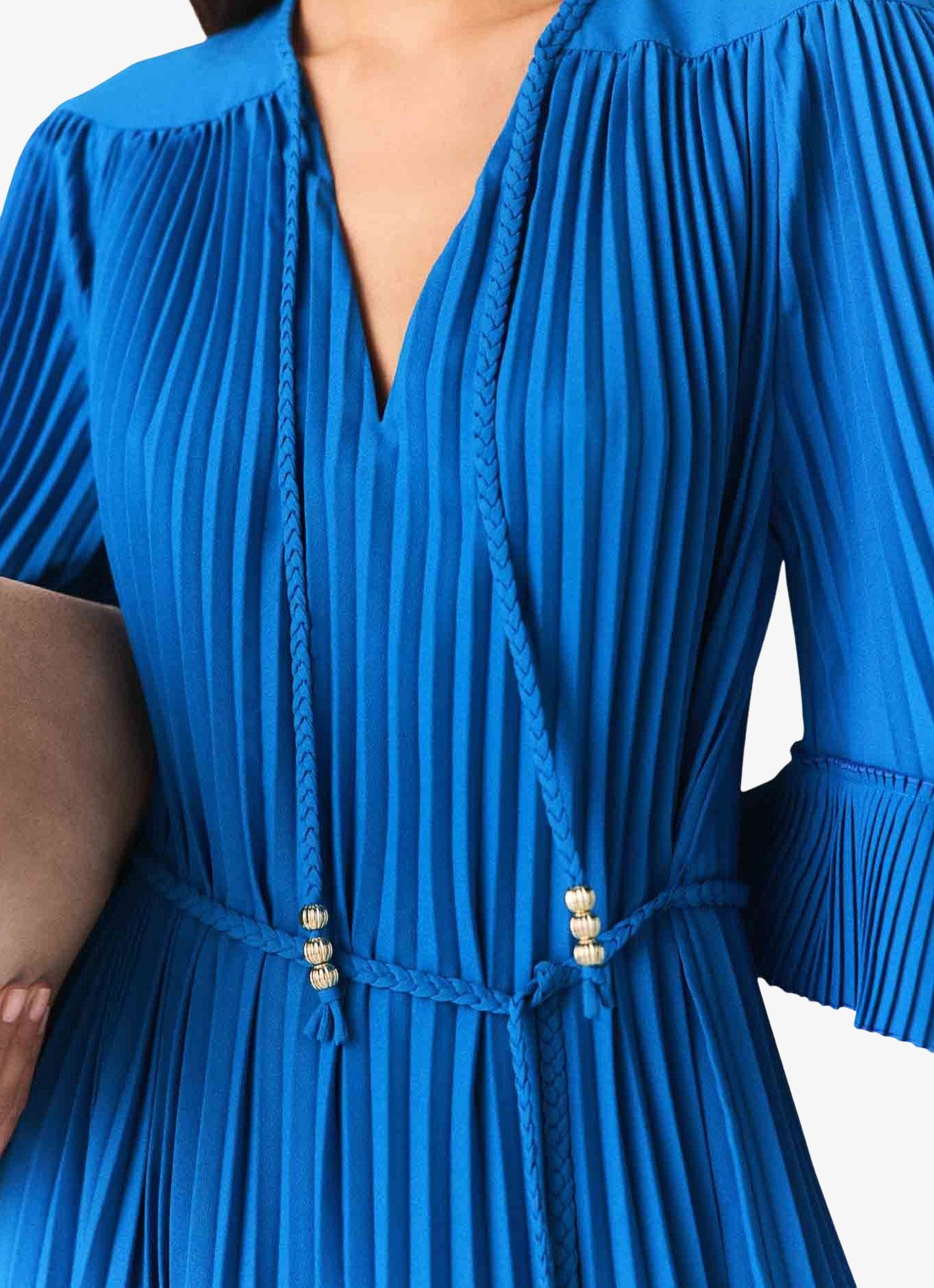Maje Rilaje mini jurk met plooien - detail 5 donkerblauw