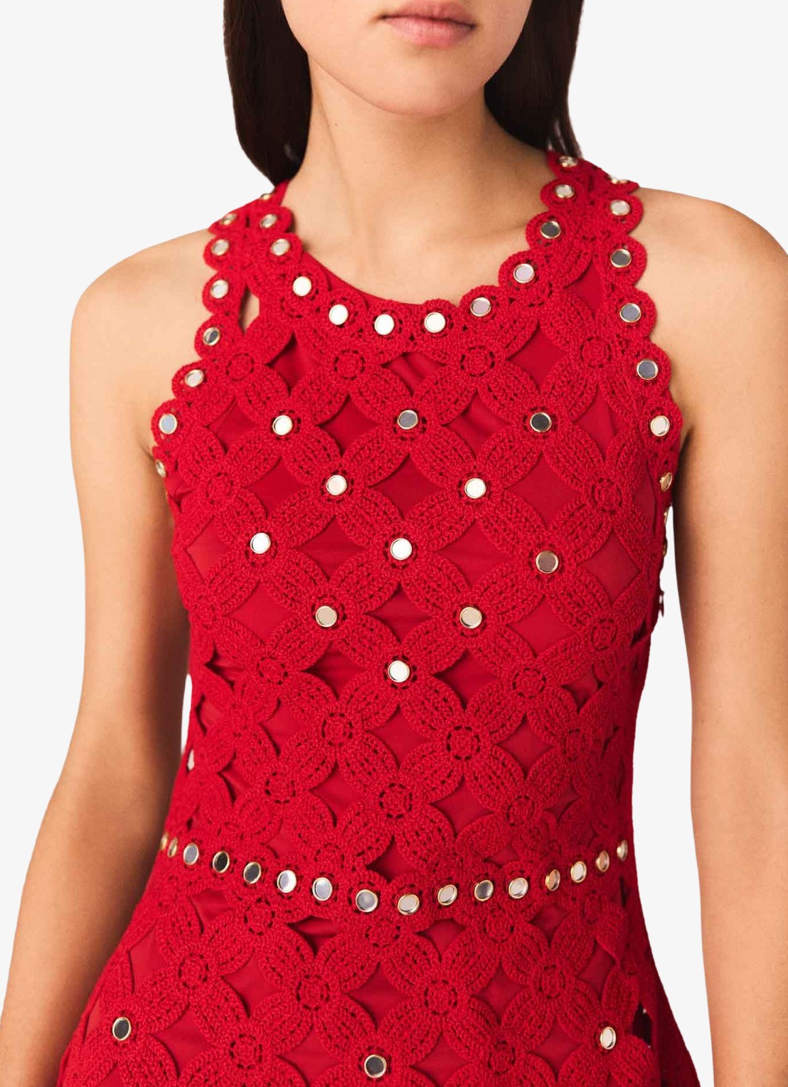 Maje Rimi midi jurk met opengewerkt dessin - detail 7 rood