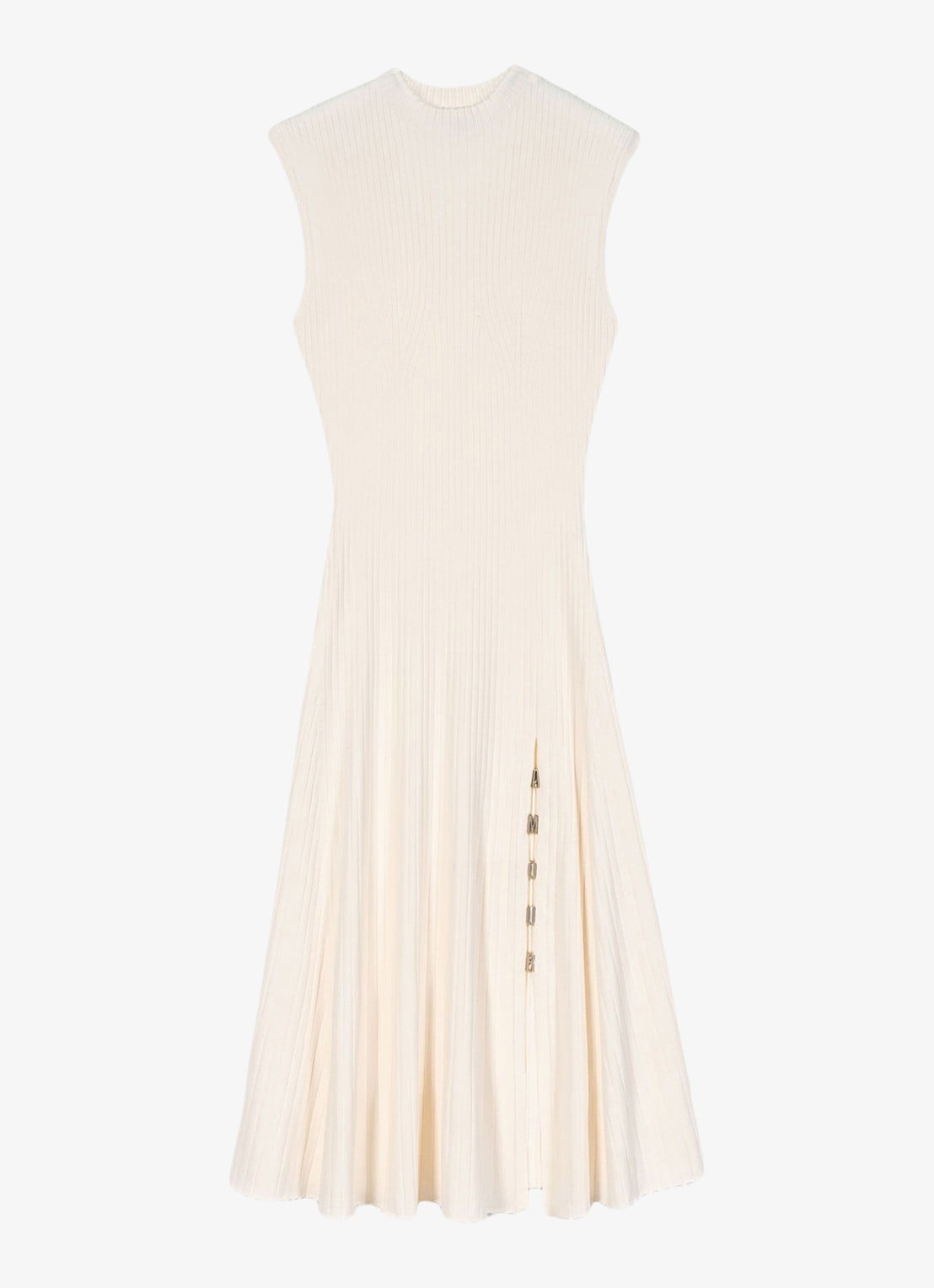 Maje Rimora ribgebreide midi jurk met split - voorkant 5 beige