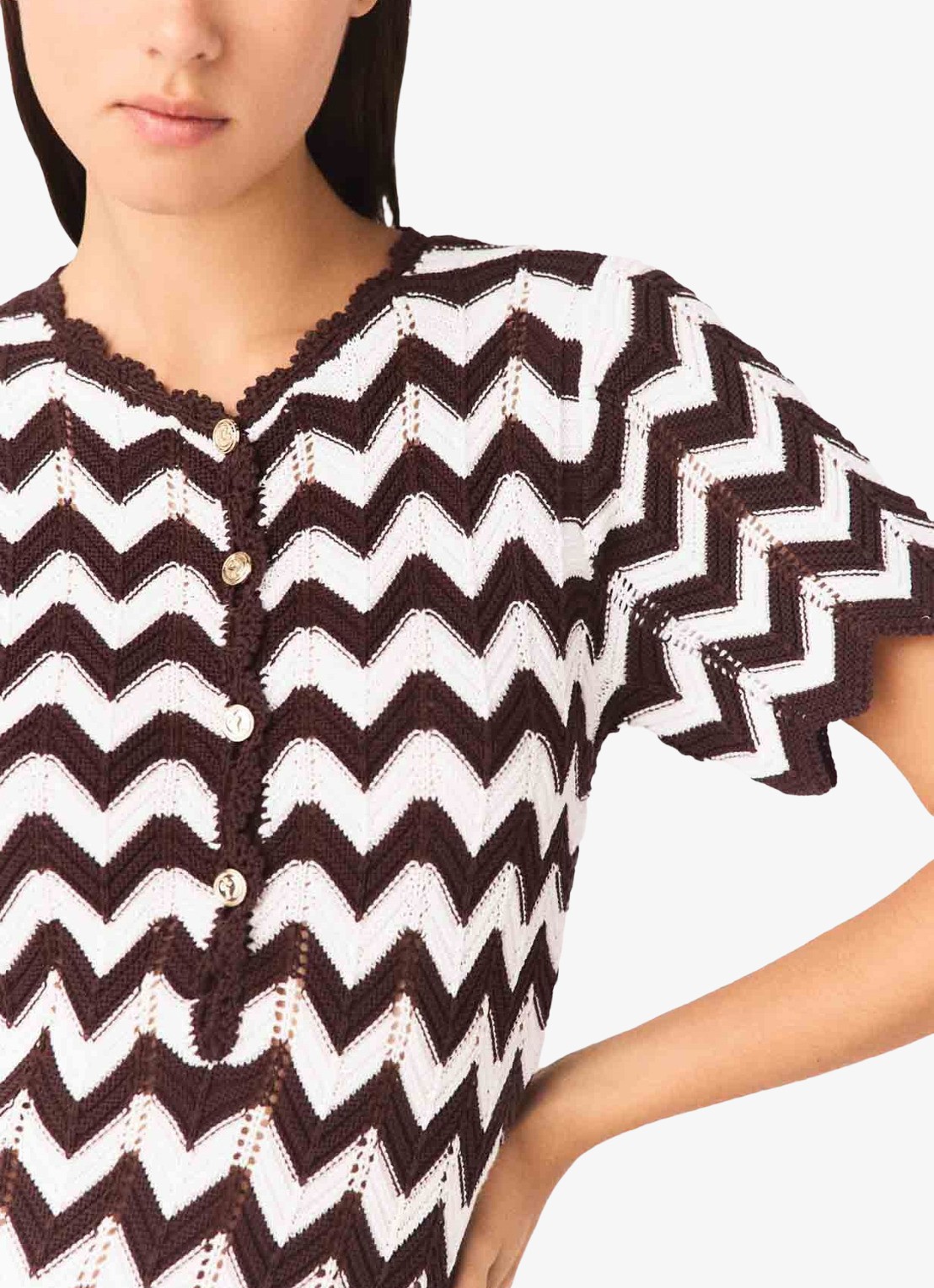 Maje Rioja mini tuniekjurk met ingebreid patroon  - detail 6 bruin