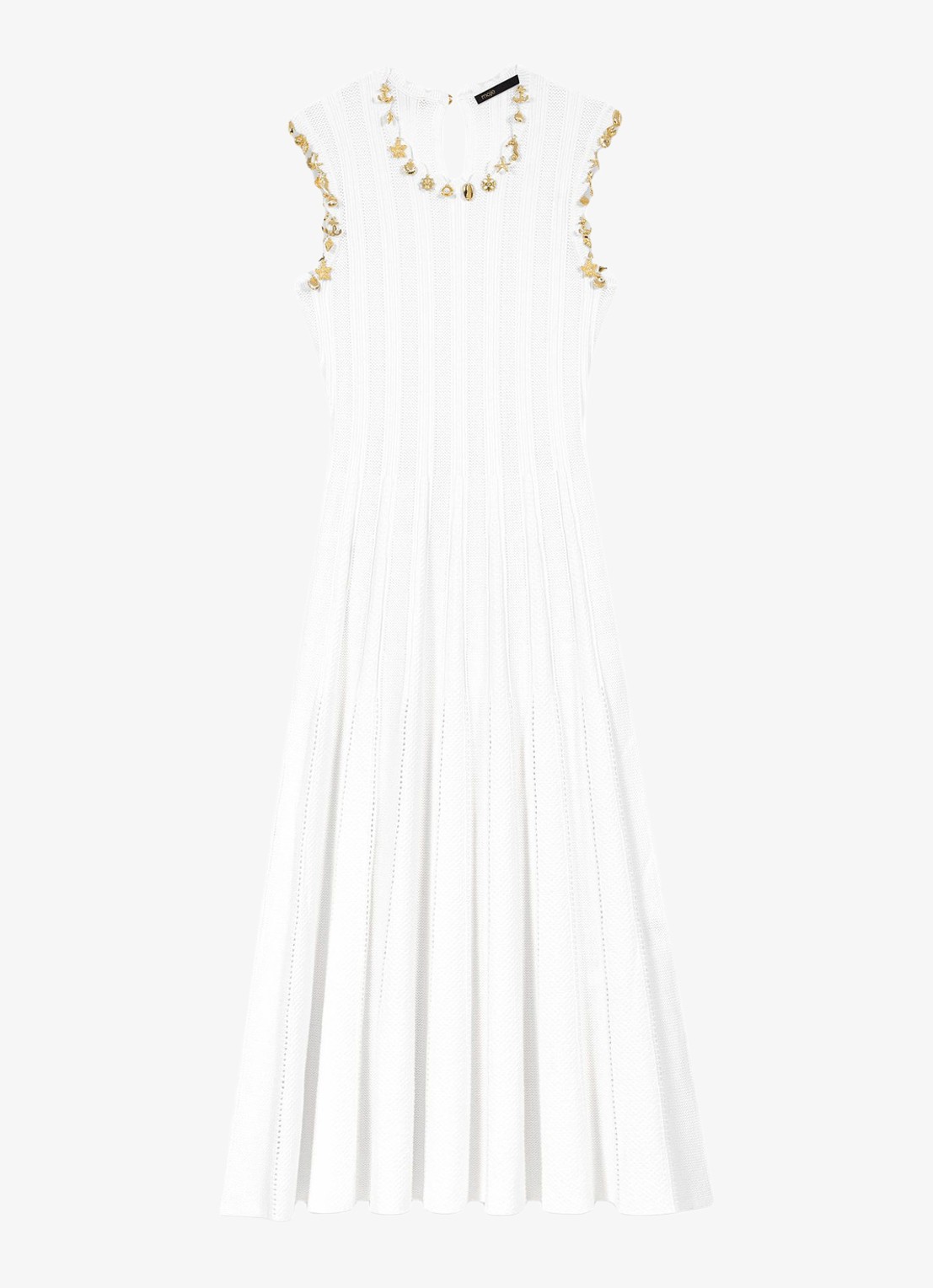 Maje Rishell ribgebreide midi jurk met strass - voorkant wit