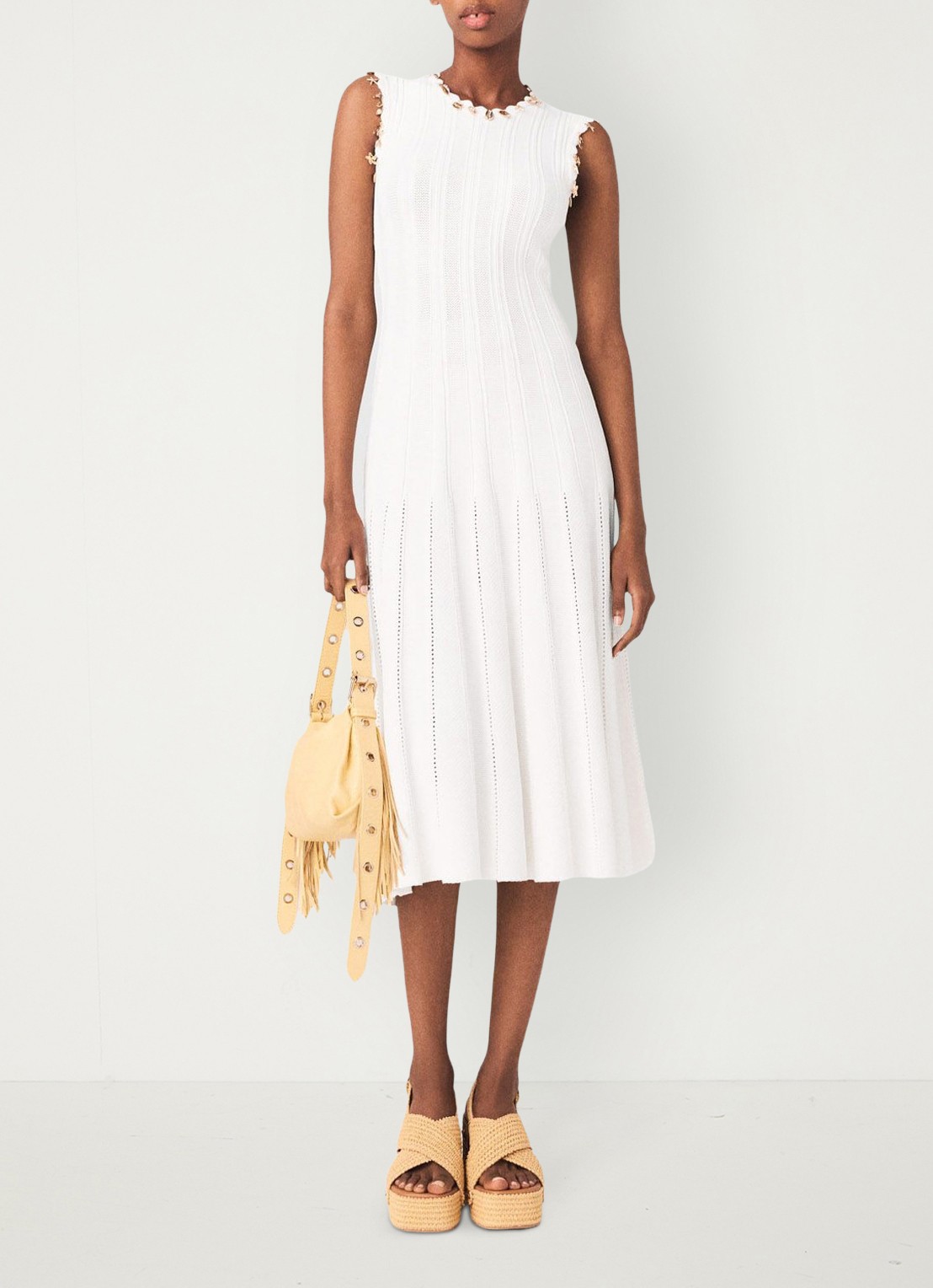 Maje Rishell ribgebreide midi jurk met strass - voorkant 2 wit