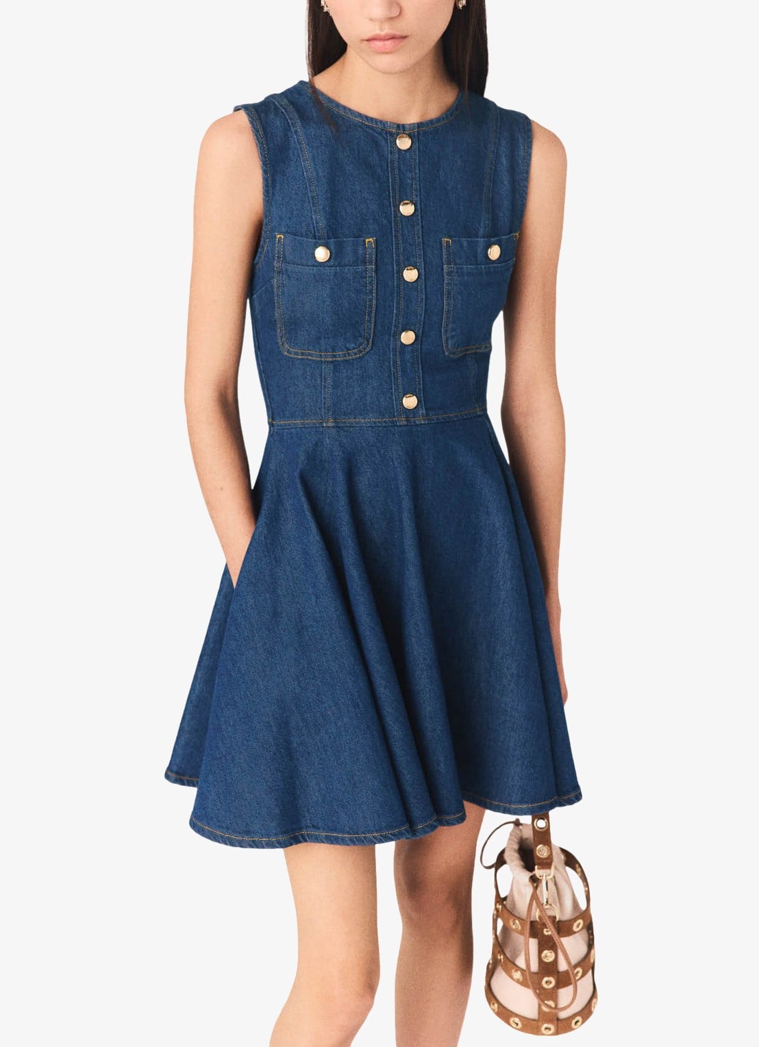 Maje Risunim mini jurk met plooien - detail 4 donkerblauw