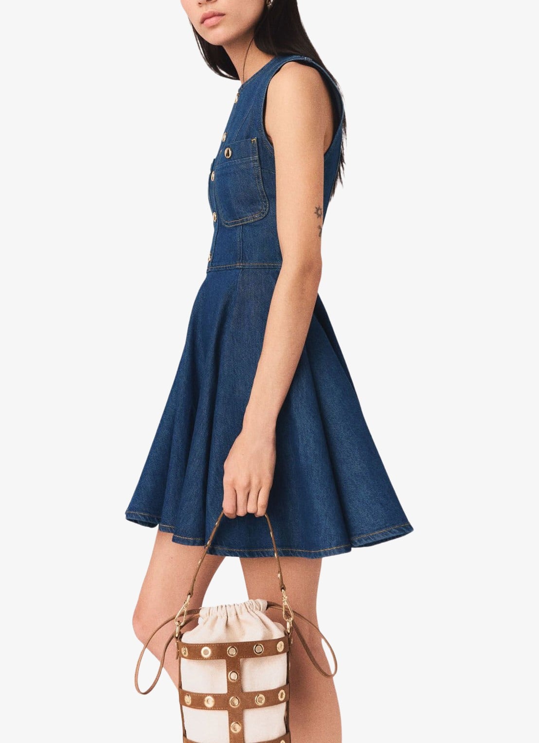 Maje Risunim mini jurk met plooien - detail 5 donkerblauw