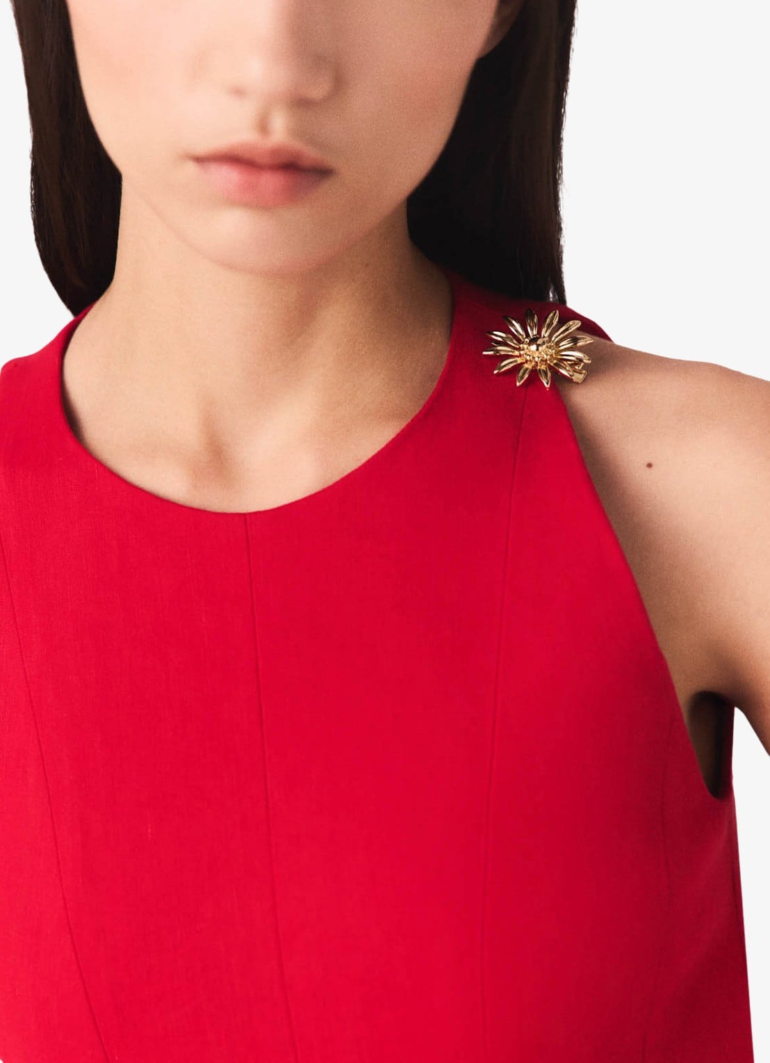 Maje Risunny mini jurk met plooien - detail 5 steenrood