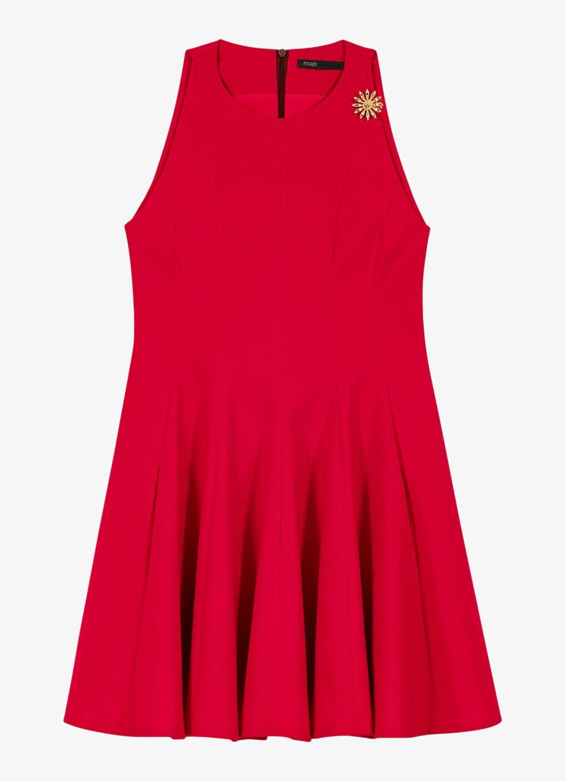 Maje Risunny mini jurk met plooien - voorkant steenrood