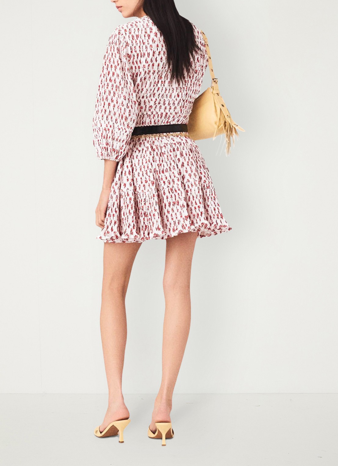 Maje Robbasemi mini jurk met print en plooien - achterkant 3 rood