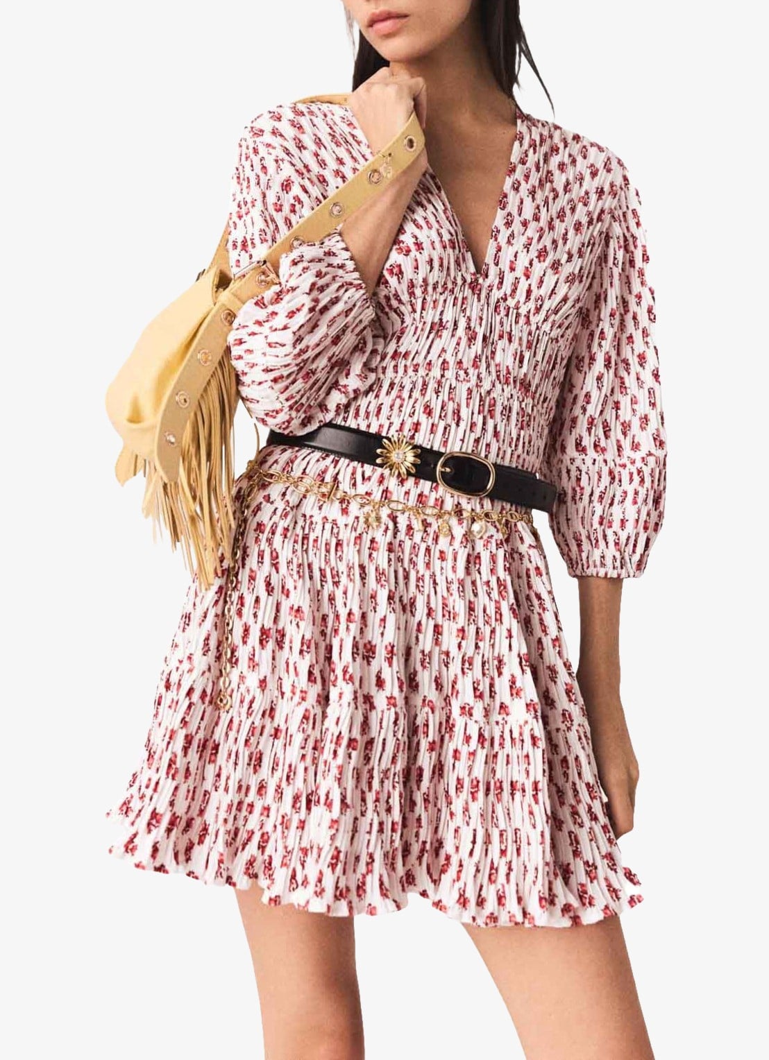 Maje Robbasemi mini jurk met print en plooien - detail 4 rood