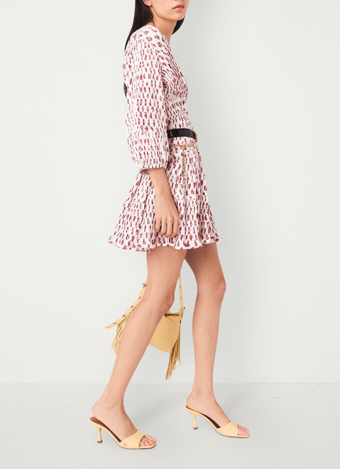 Maje Robbasemi mini jurk met print en plooien - detail 5 rood