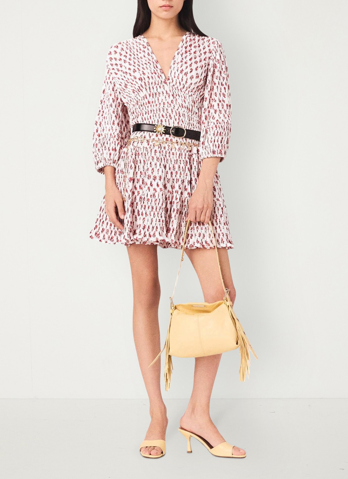Maje Robbasemi mini jurk met print en plooien - voorkant 2 rood