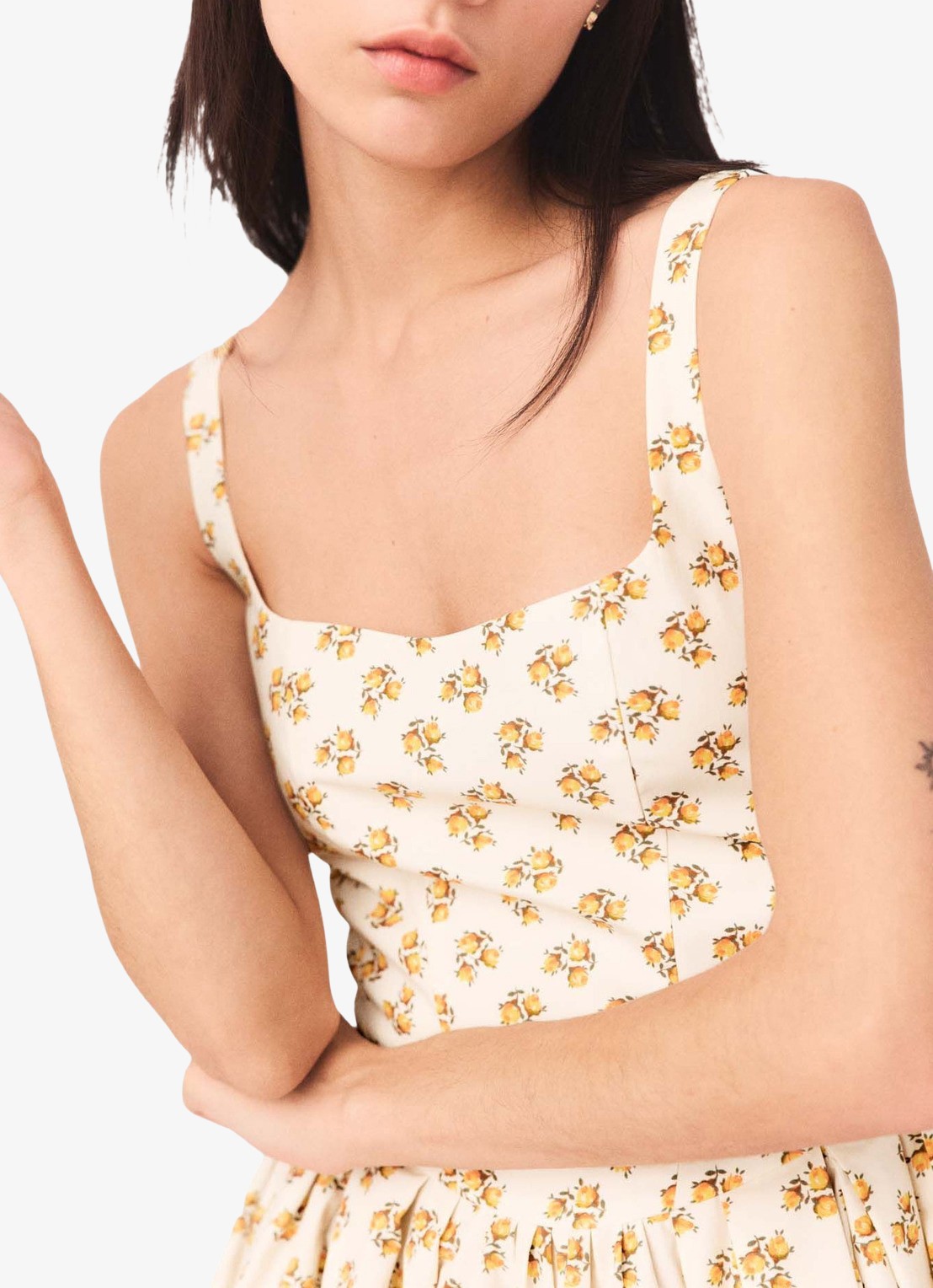 Maje Robolera mini jurk met print en plooien - detail 8 geel