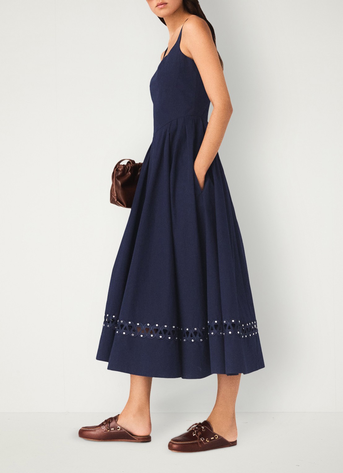 Maje Robolite midi jurk met opengewerkt dessin - detail donkerblauw