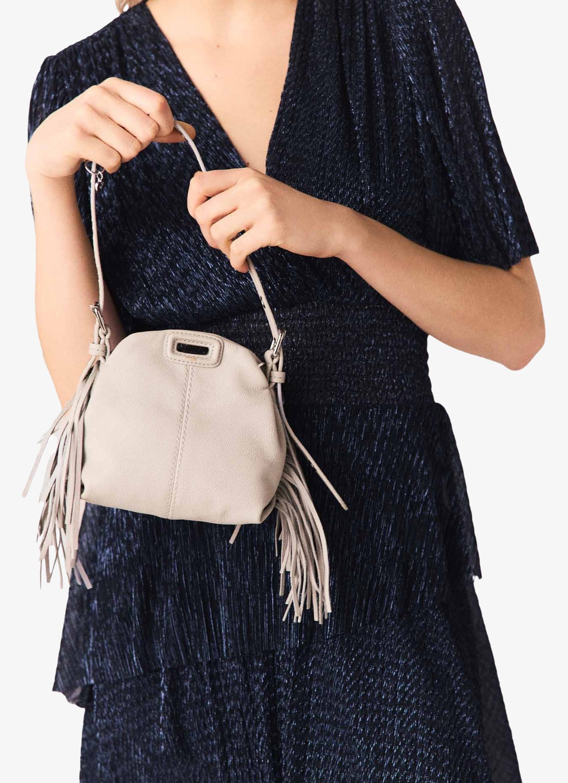 Maje Ruffiba midi jurk met volant - detail 8 donkerblauw