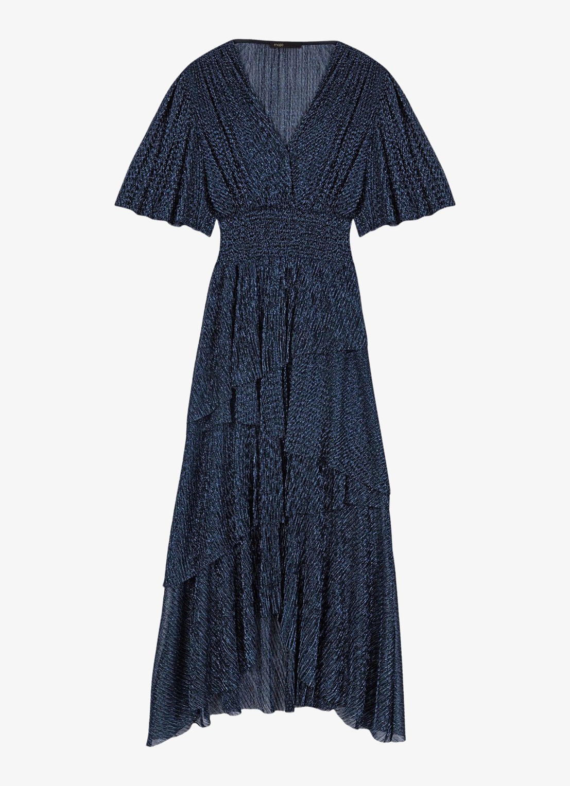 Maje Ruffiba midi jurk met volant - voorkant donkerblauw