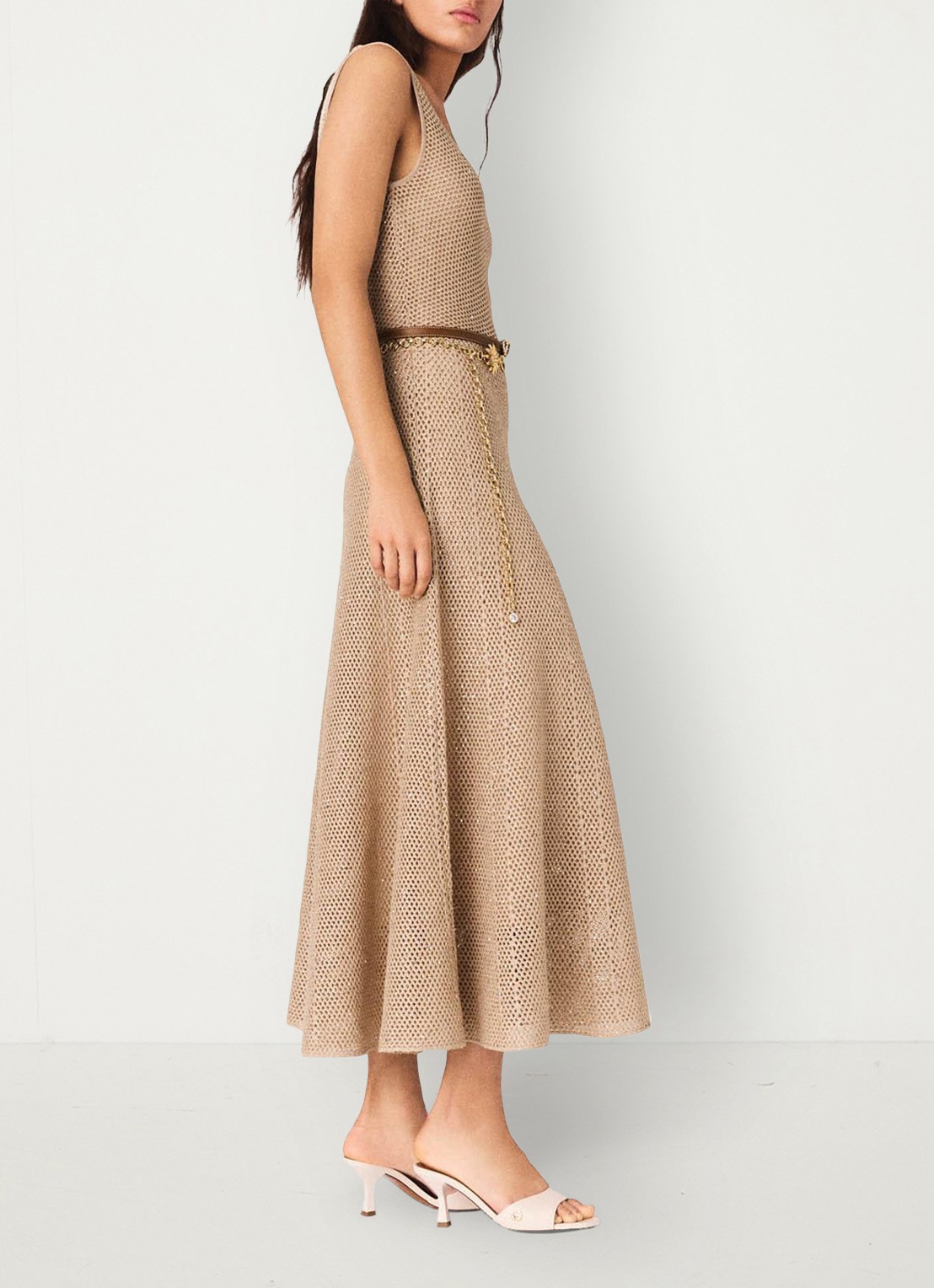 Maje Russelettync midi jurk met strass - detail 5 beige