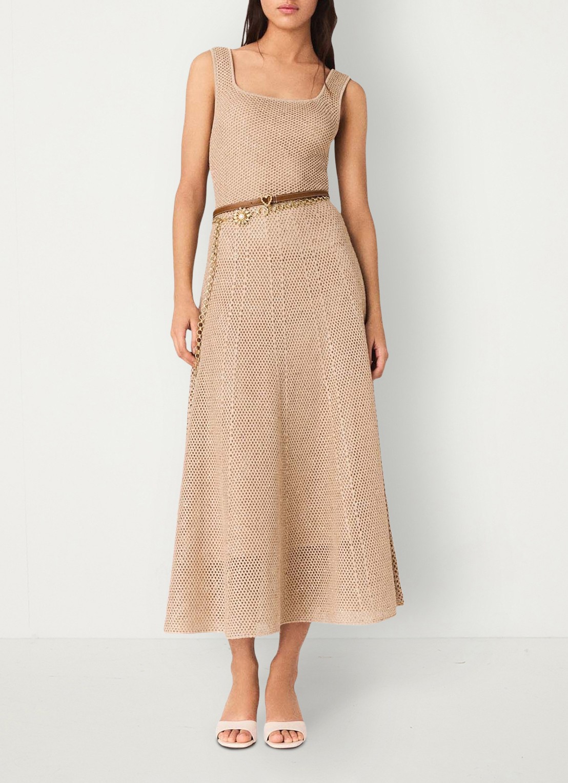 Maje Russelettync midi jurk met strass - voorkant 3 beige