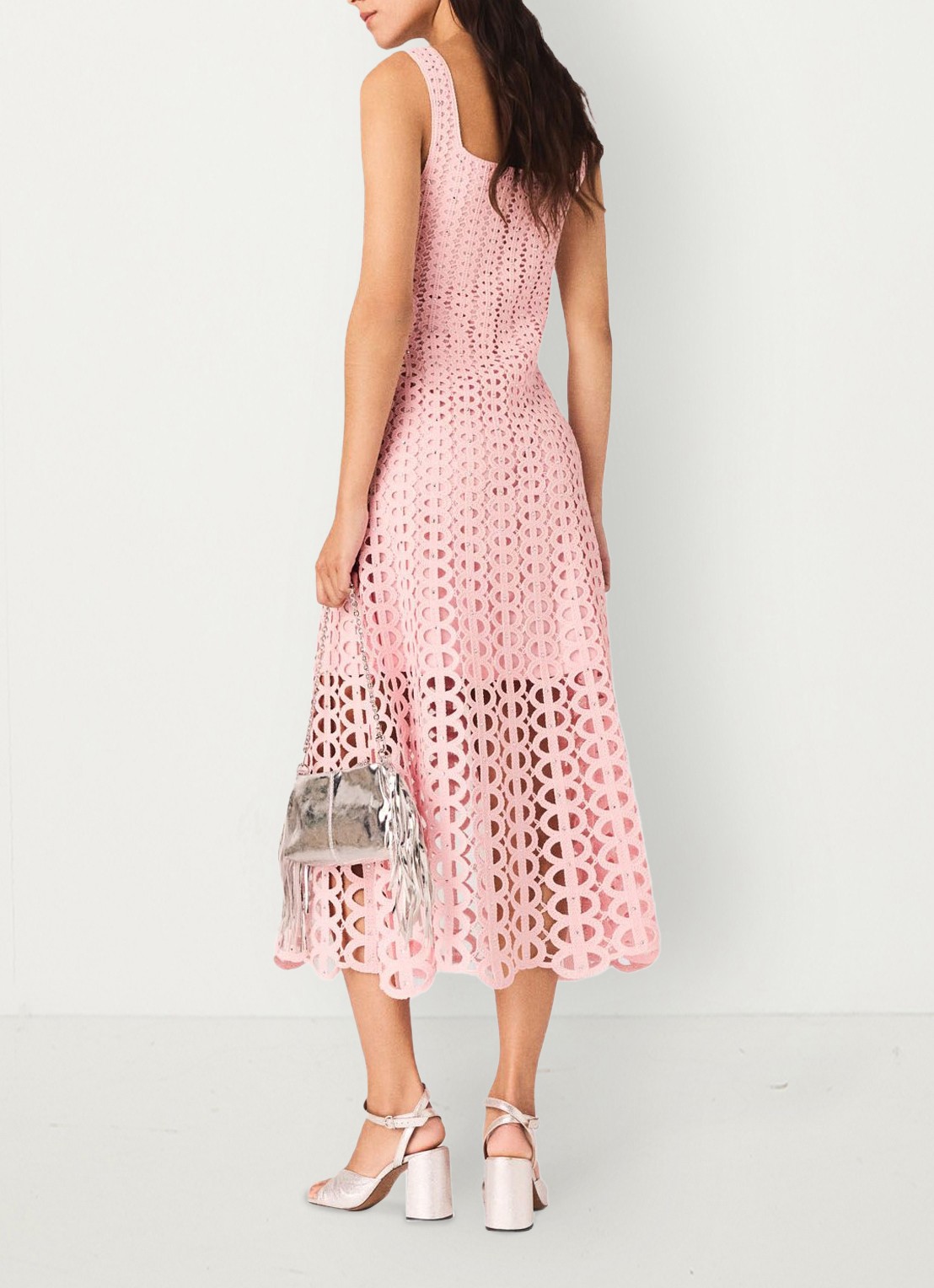 Maje Russelking midi jurk met opengewerkt detail - achterkant 6 roze