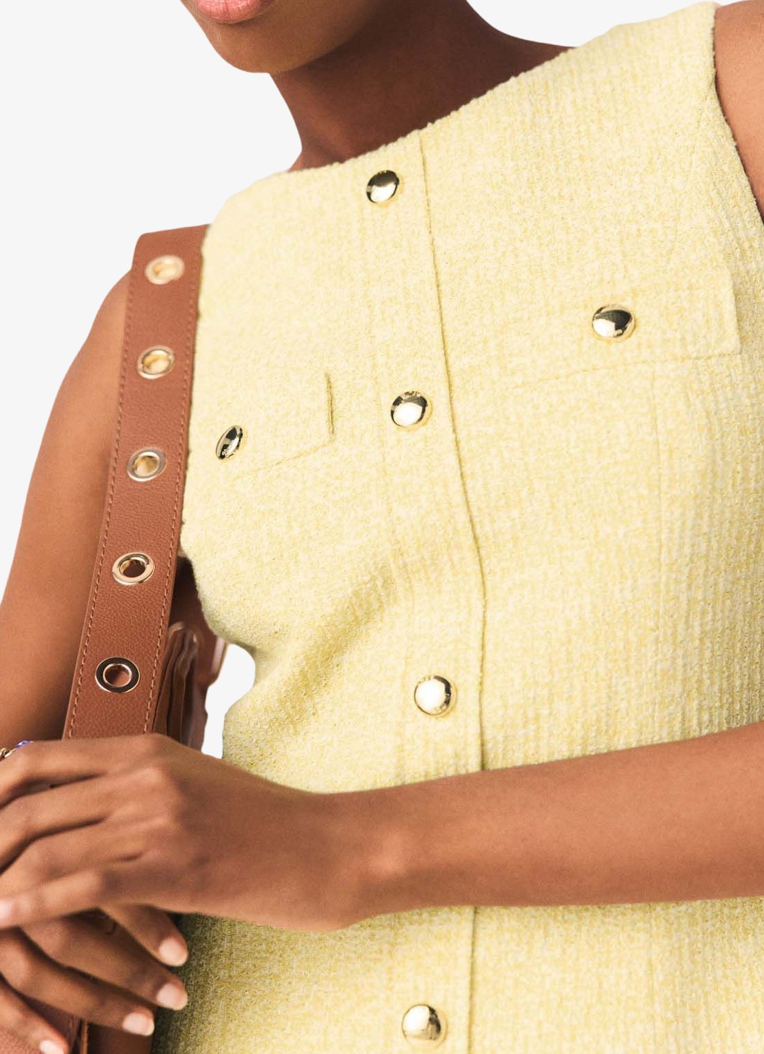 Maje Rylener mini jurk met tweed-look - detail 4 lichtgeel