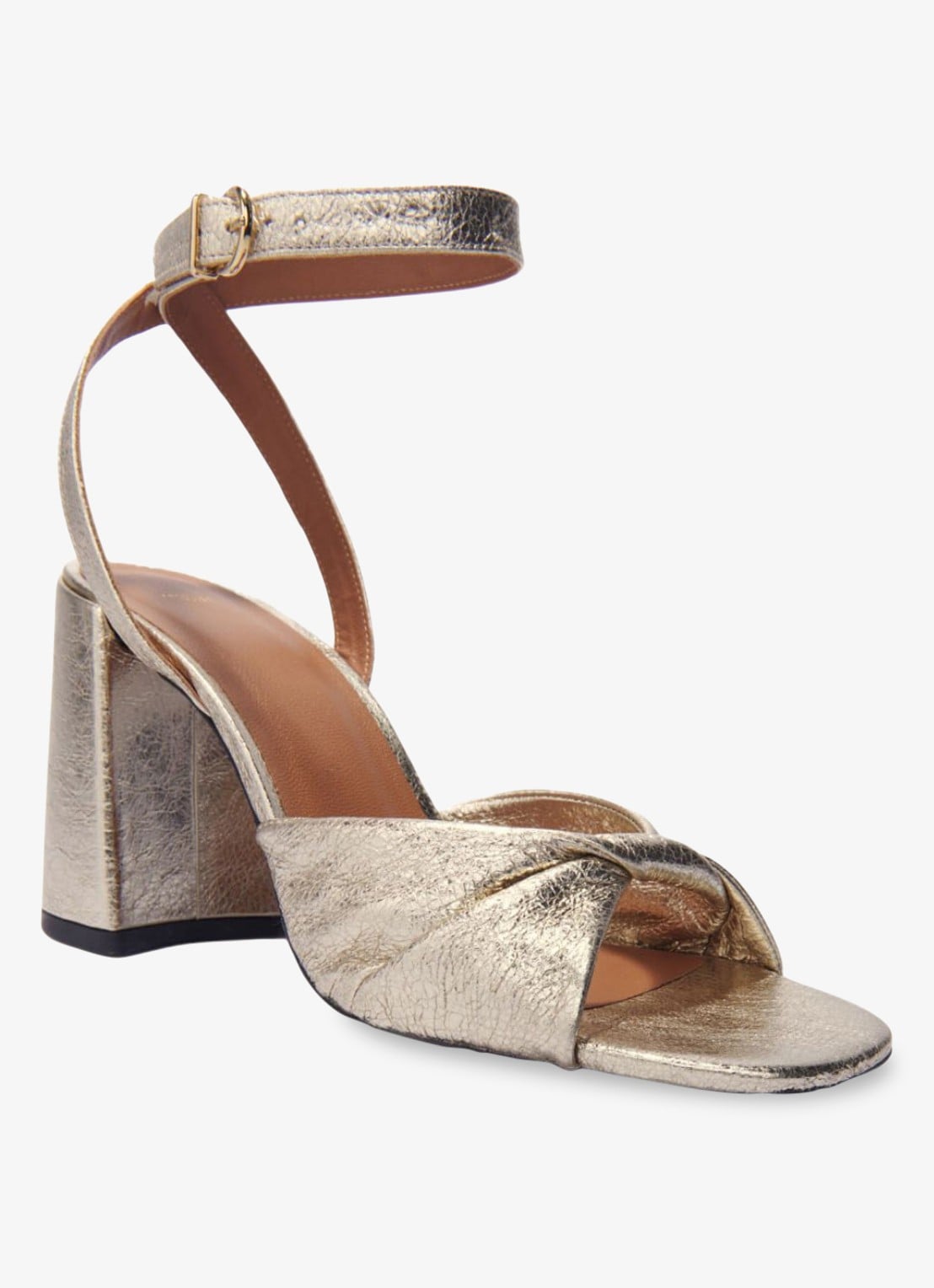 Maje Sandalette van leer met metallic finish - detail goud
