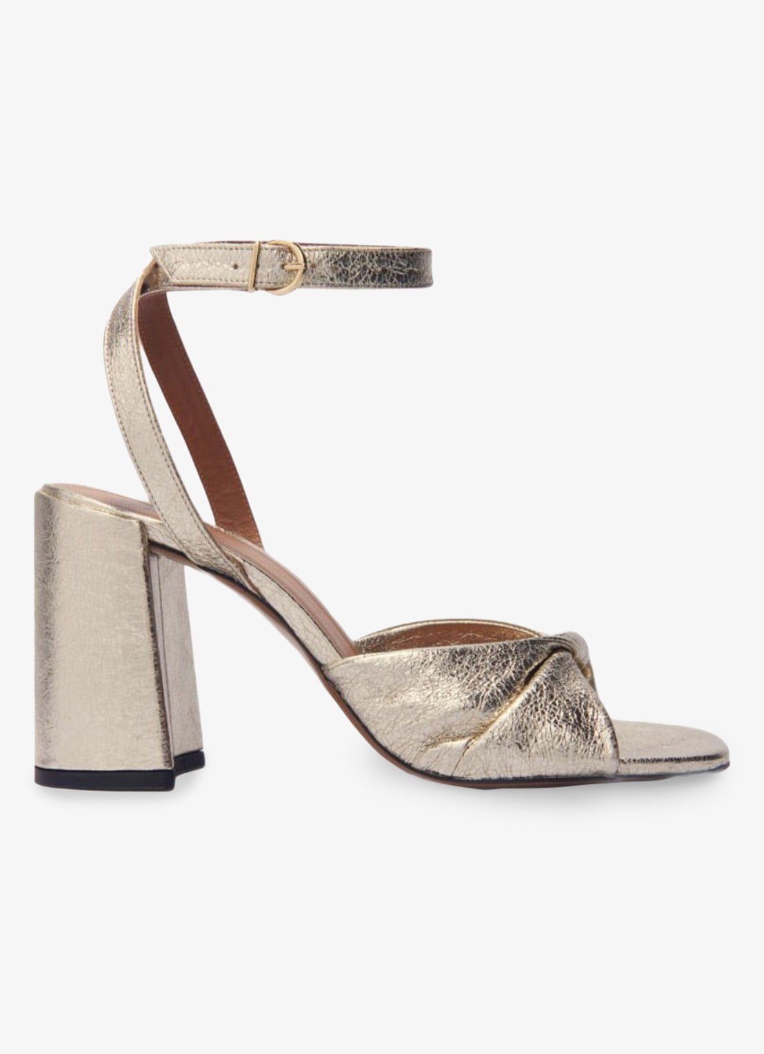 Maje Sandalette van leer met metallic finish - voorkant 5 goud