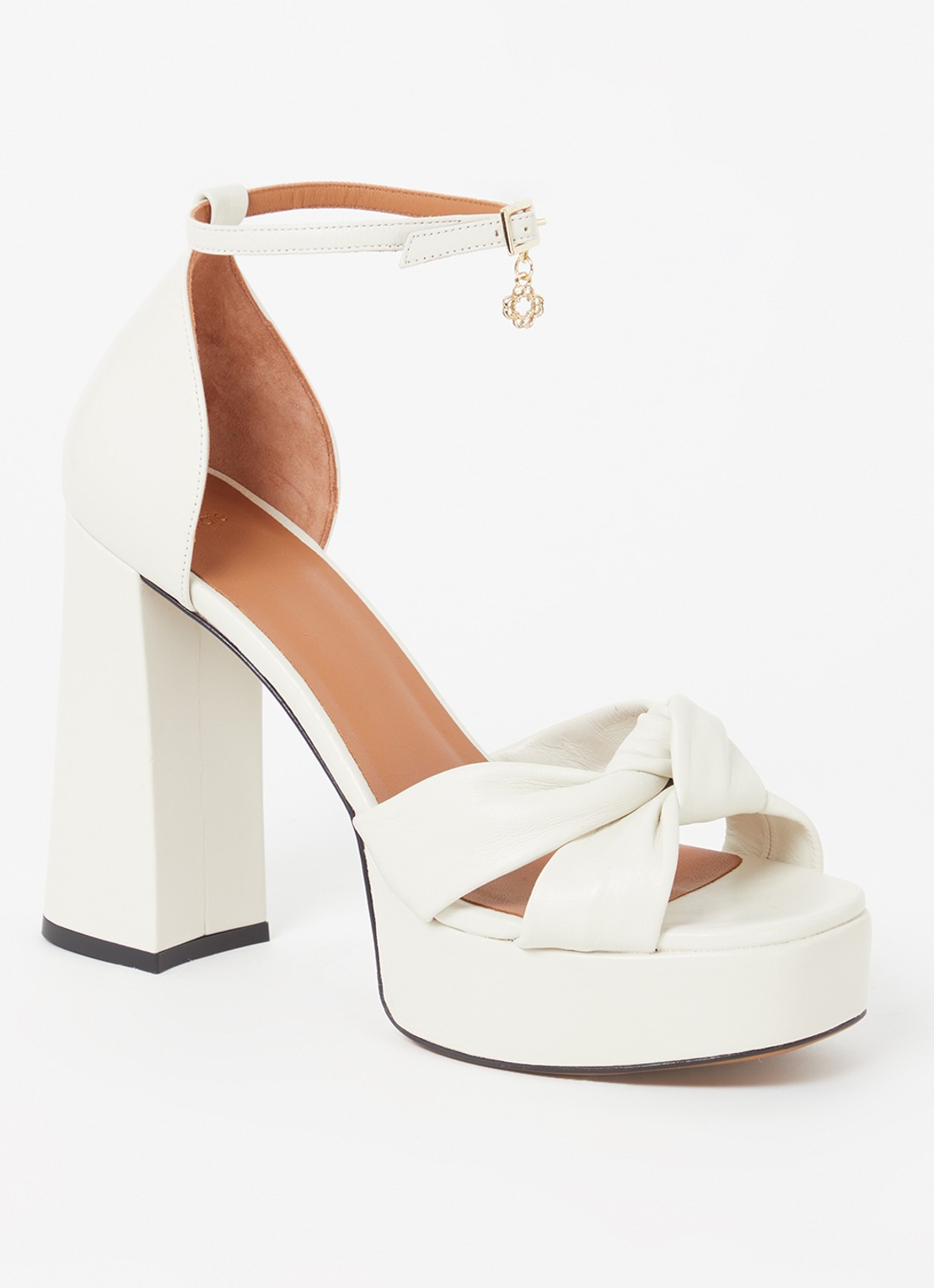 Maje Sandalette van leer - voorkant 4 gebroken wit