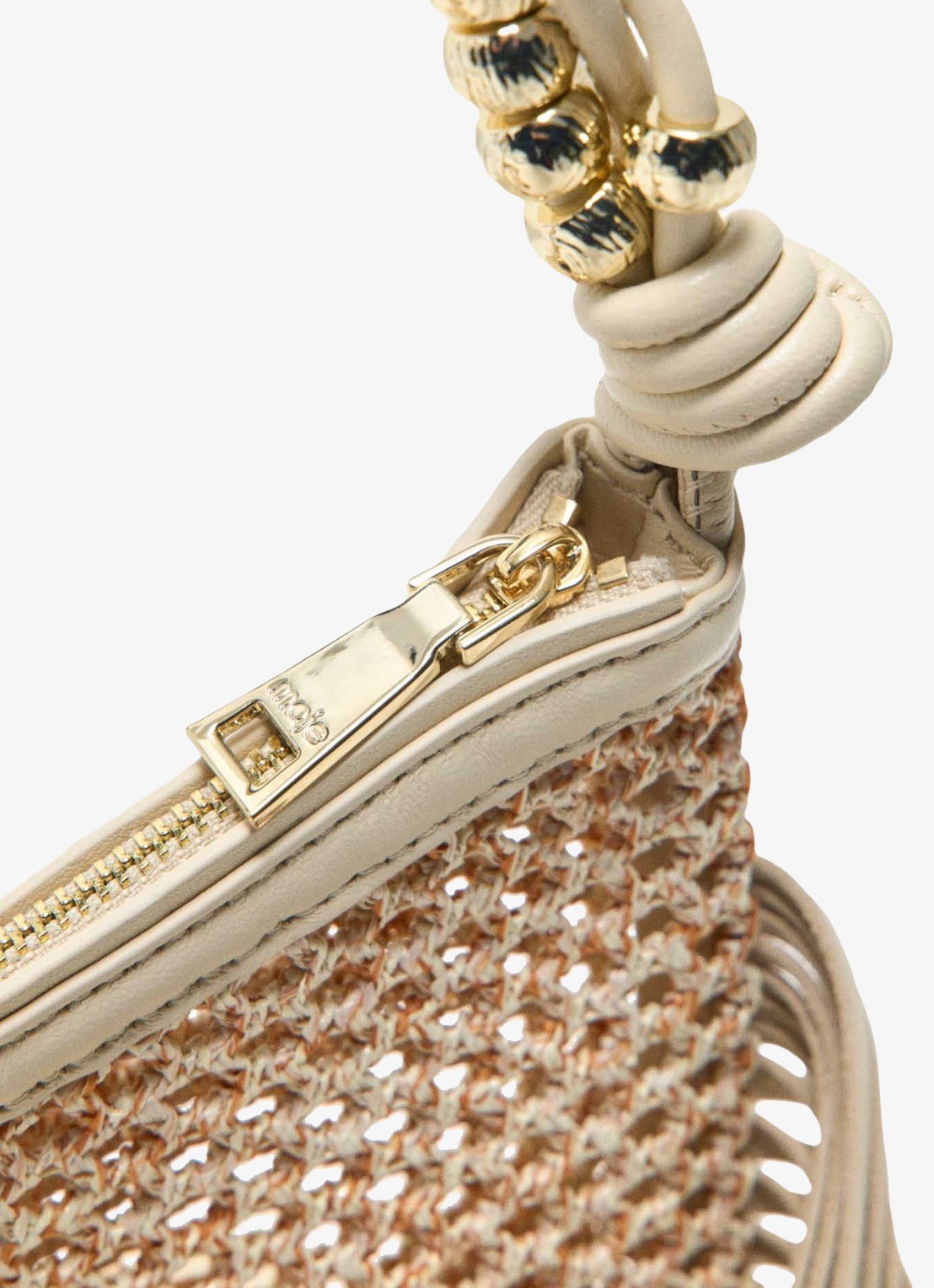Maje Schoudertas met franjes - detail 3 beige