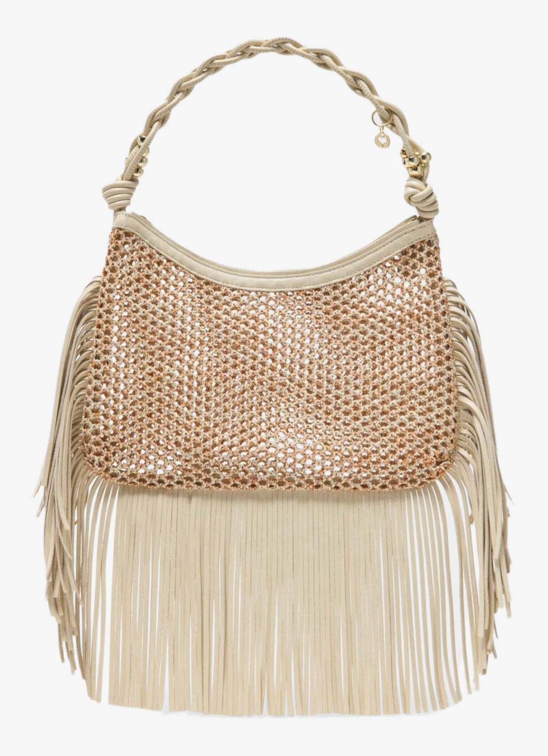 Maje Schoudertas met franjes - detail 6 beige