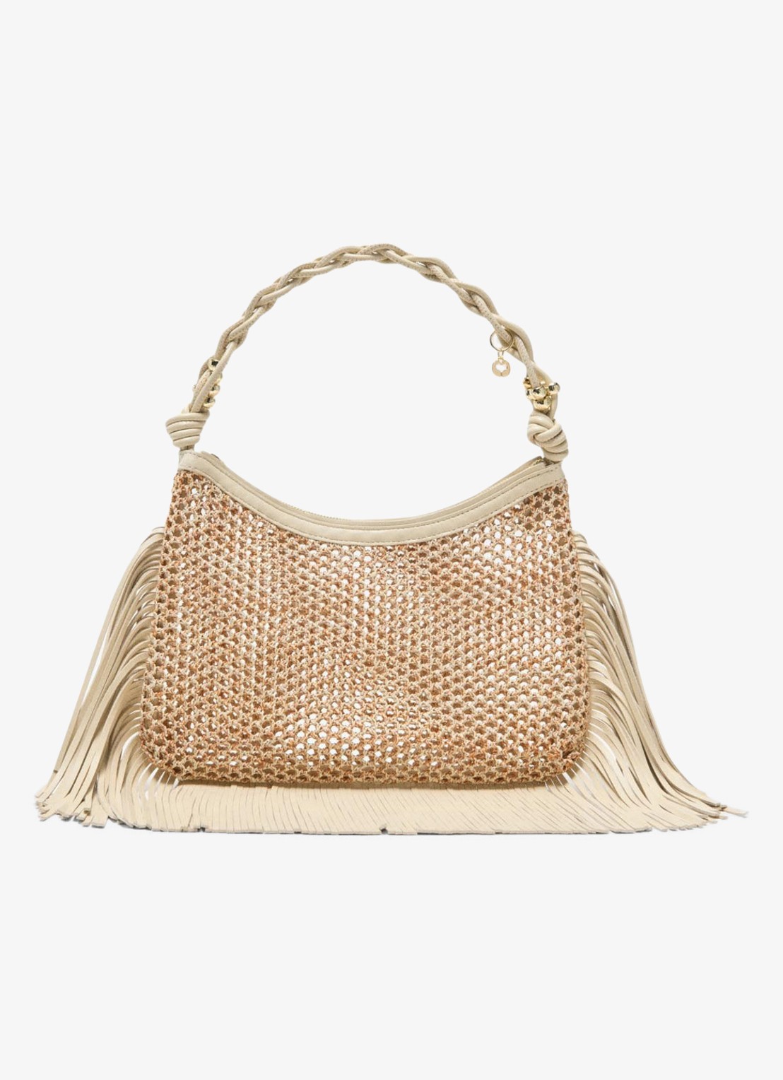 Maje Schoudertas met franjes - voorkant 7 beige