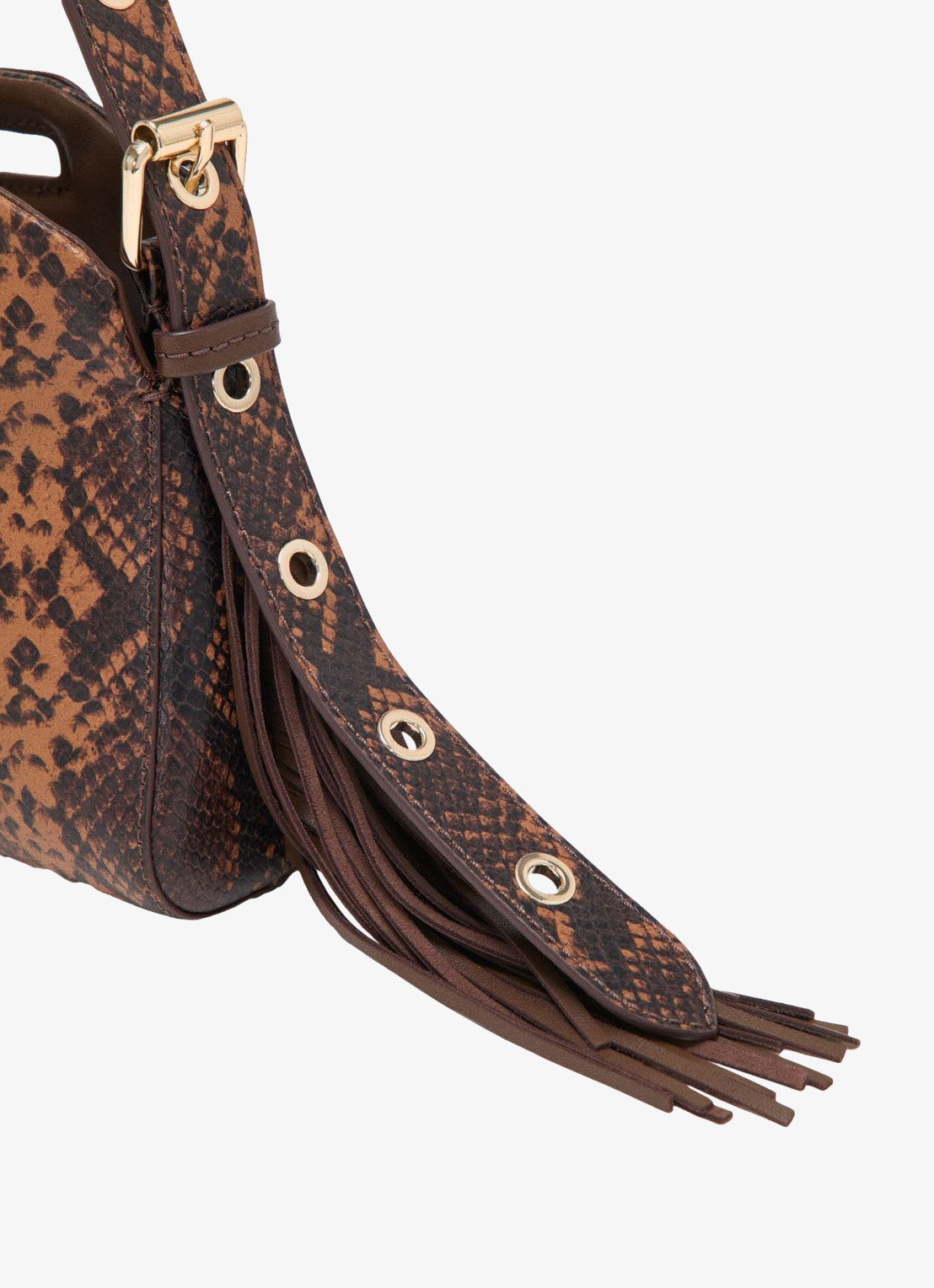 Maje Schoudertas met slangenprint - detail bruin
