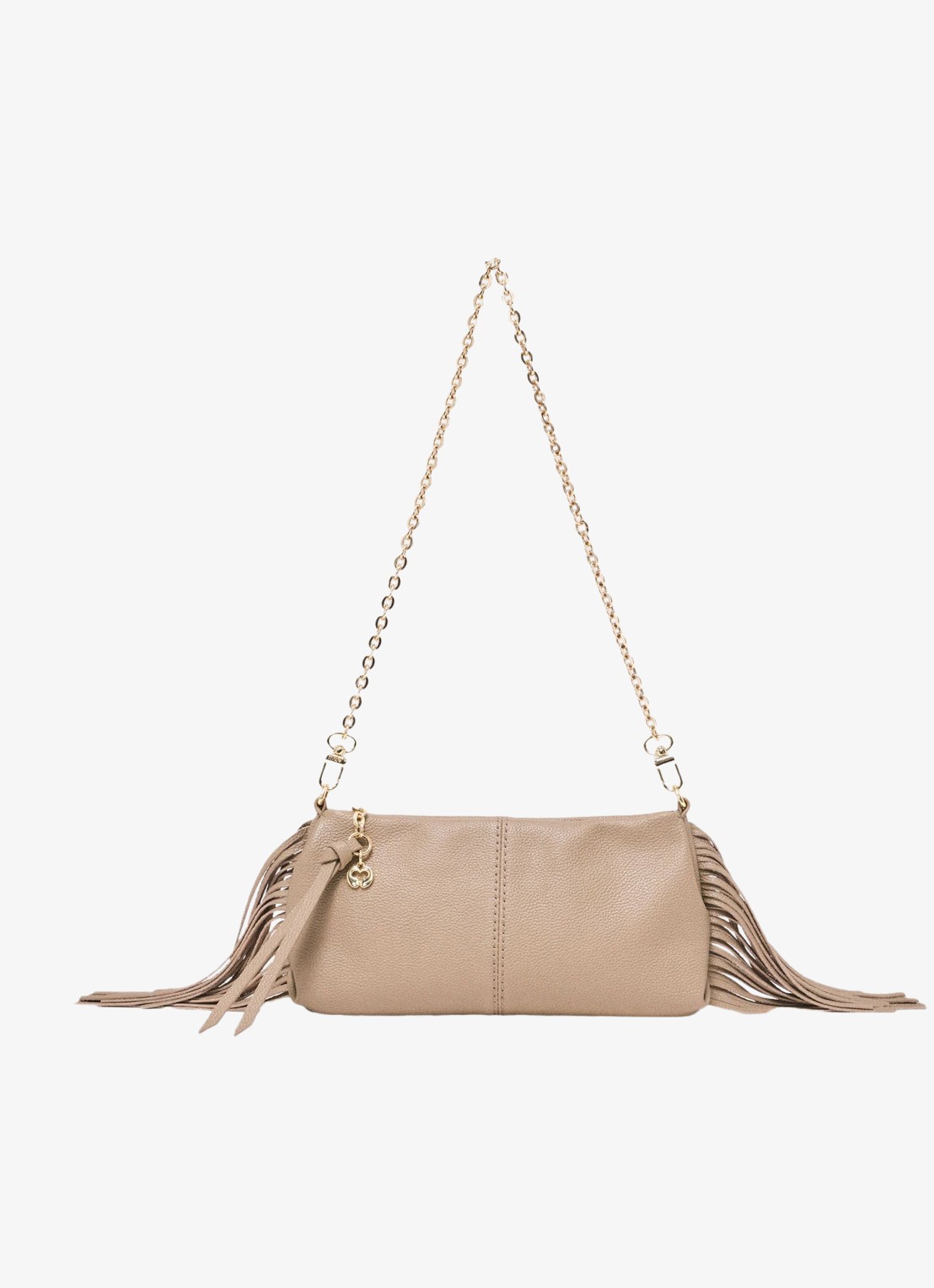 Maje Schoudertas met tasbedel - voorkant beige